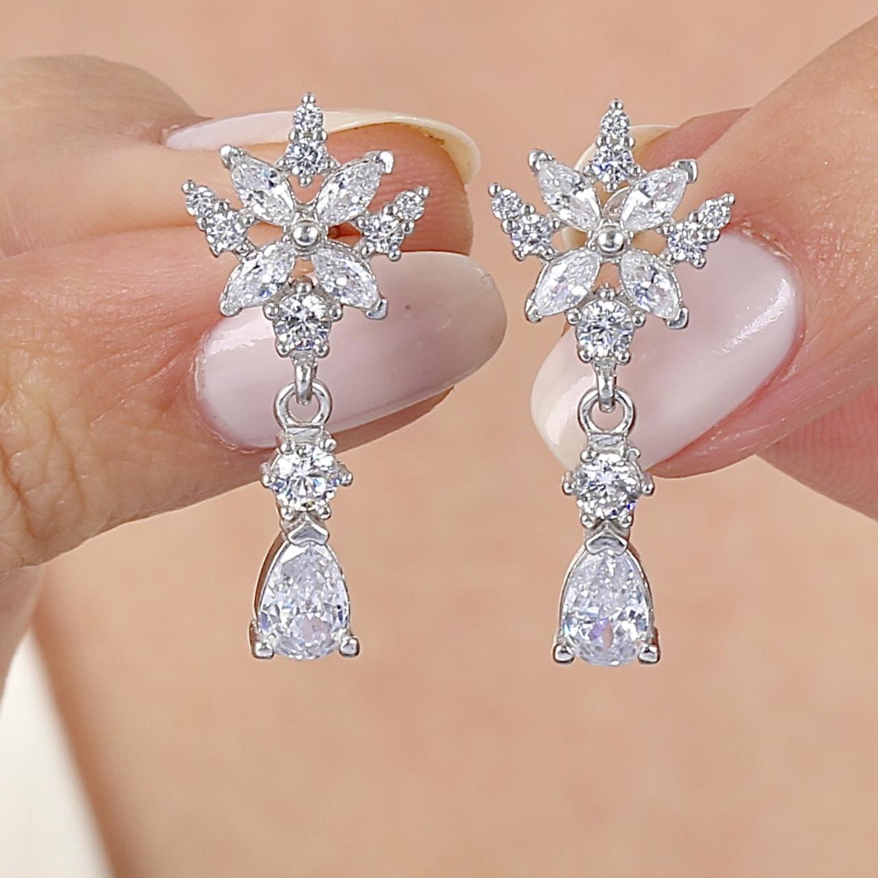 Lustrous Marquise Bloom Drop CZ 925K Sterling Silver Earrings - Etossimo Jewelry