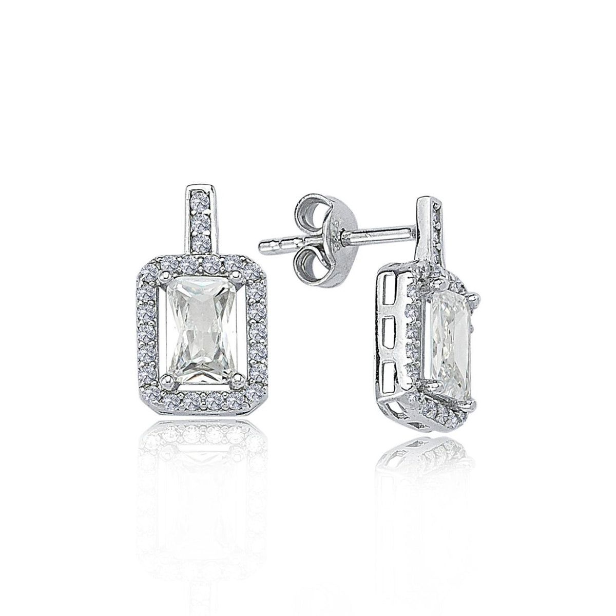 Graceful Radiance Emerald Cut CZ 925K Sterling Silver Earrings