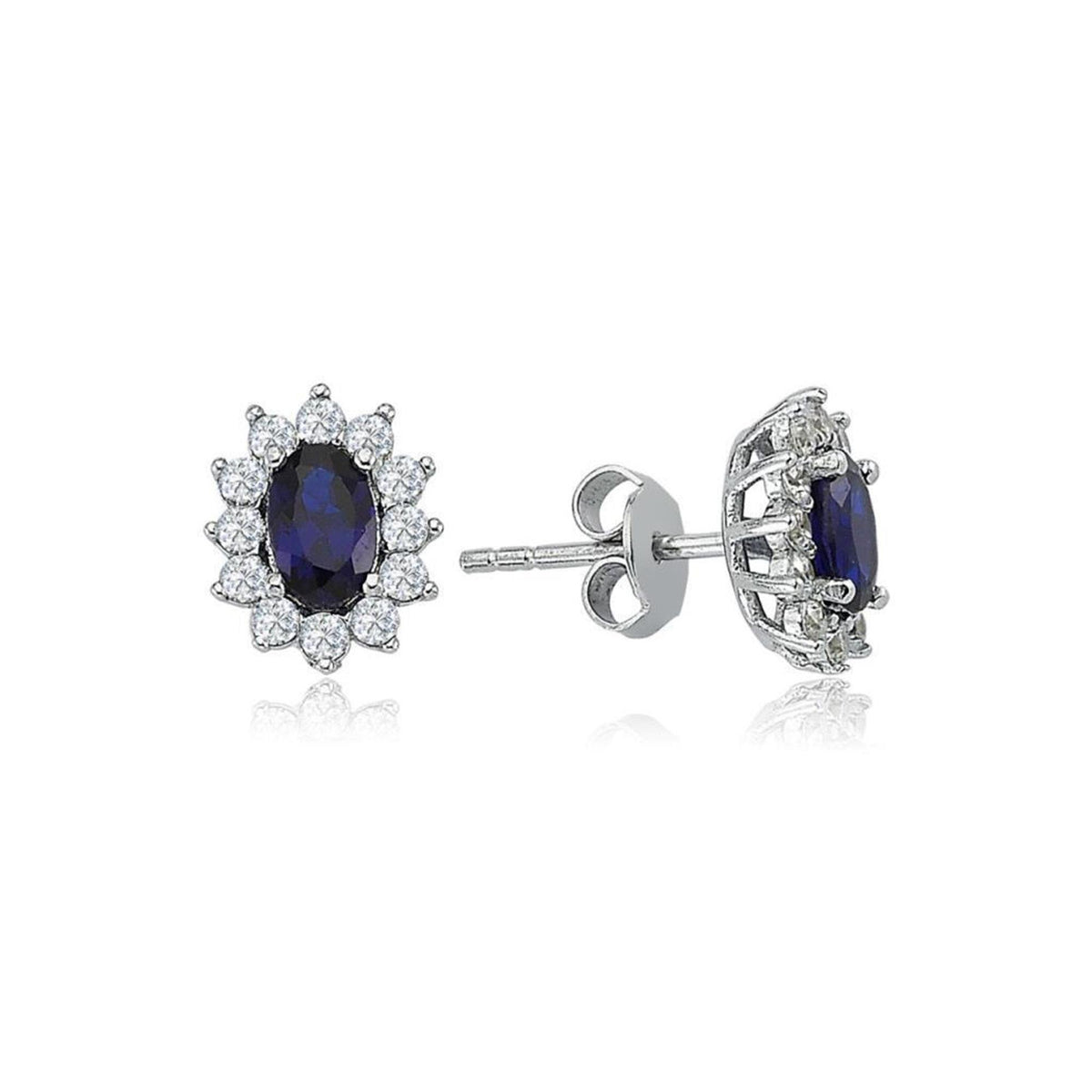 Noble Sapphire Color Oval CZ 925K Sterling Silver Earrings