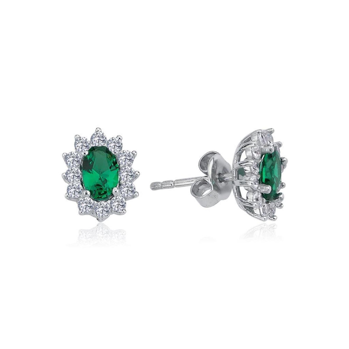 Noble Emerald Color Oval CZ 925K Sterling Silver Earrings