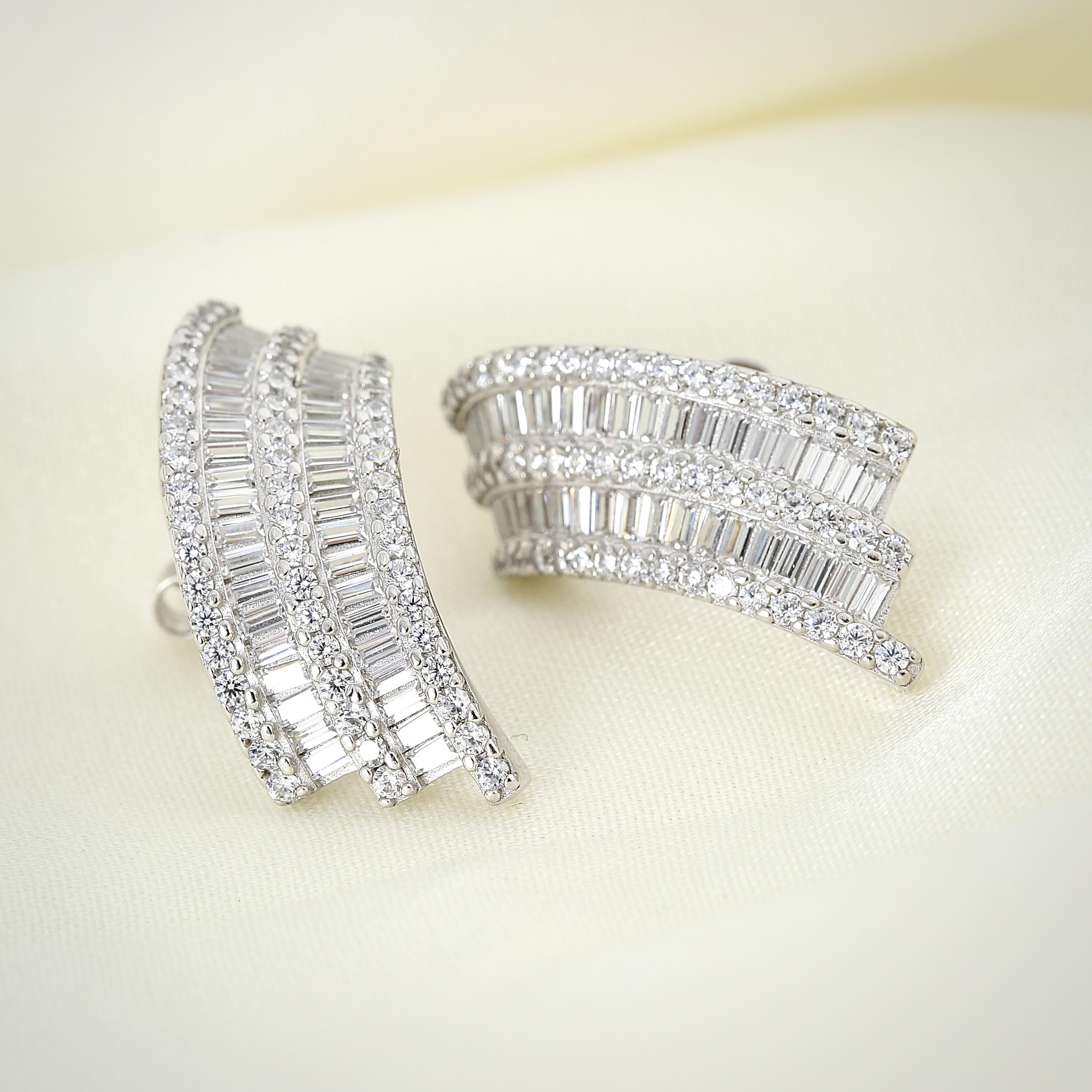 Elegant Sparkling Embrace CZ 925K Sterling Silver Earrings - Etossimo Jewelry