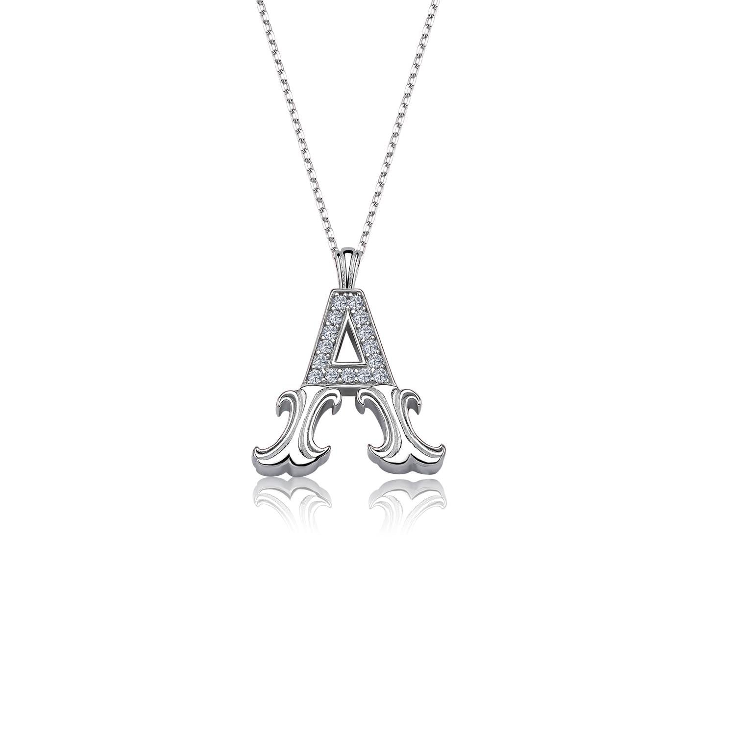 Vintage Elegance A Initial CZ 925K Sterling Silver Necklace