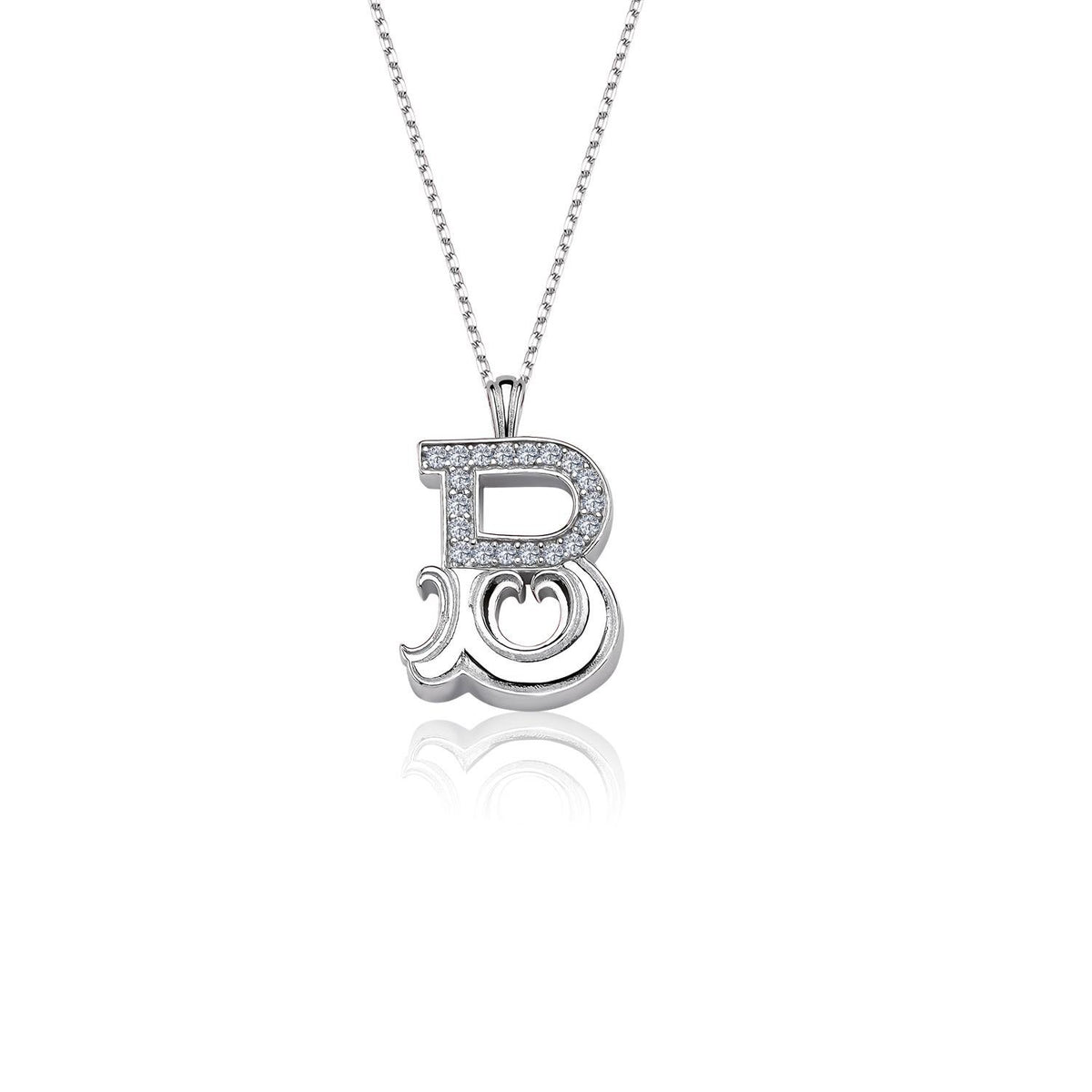 Vintage Elegance B Initial CZ 925K Sterling Silver Necklace