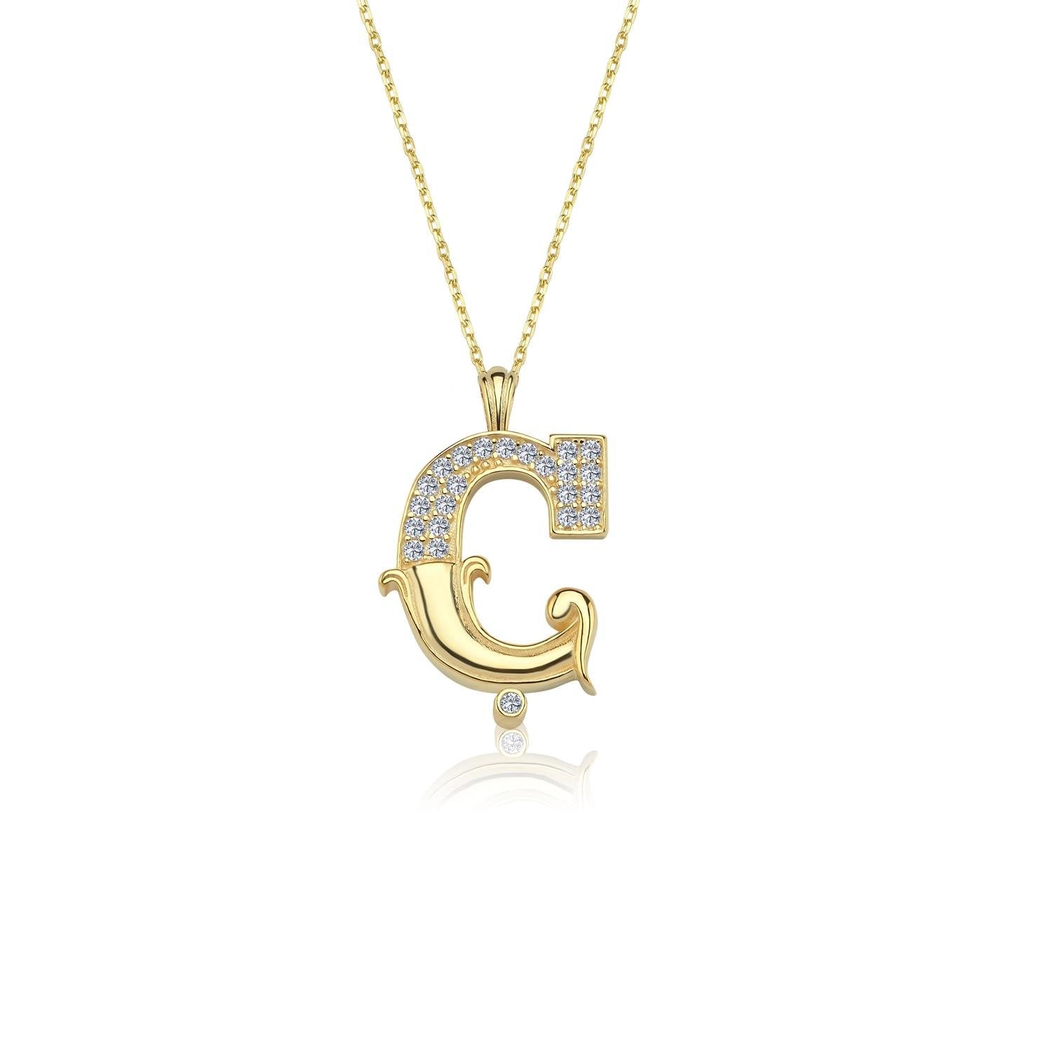 Vintage Elegance Ç Initial CZ 14K Gold Necklace