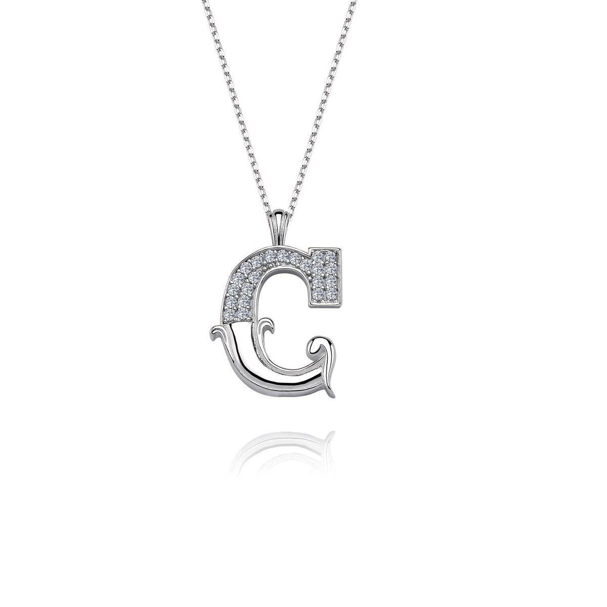 Vintage Elegance C Initial CZ 925K Sterling Silver Necklace