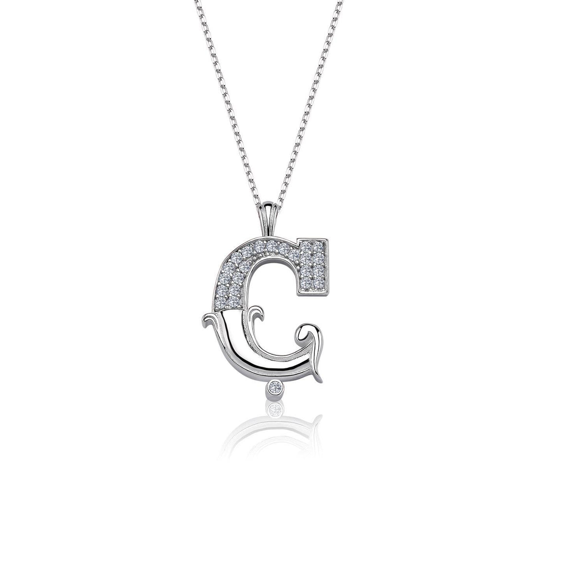 Vintage Elegance Ç Initial CZ 925K Sterling Silver Necklace