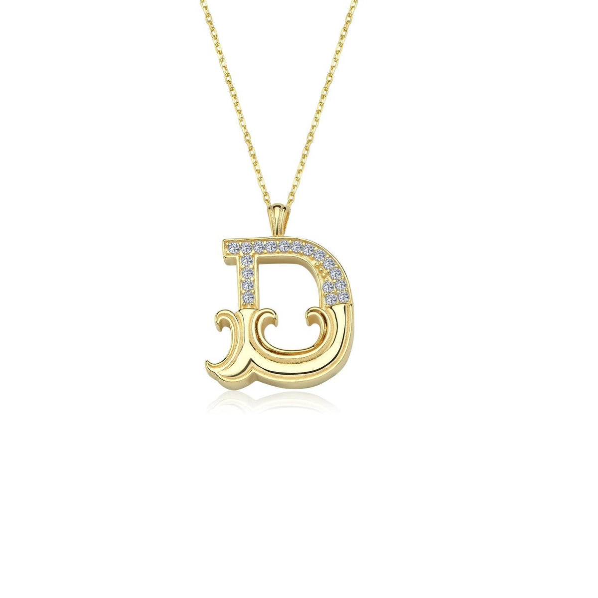 Vintage Elegance D Initial CZ 14K Gold Necklace