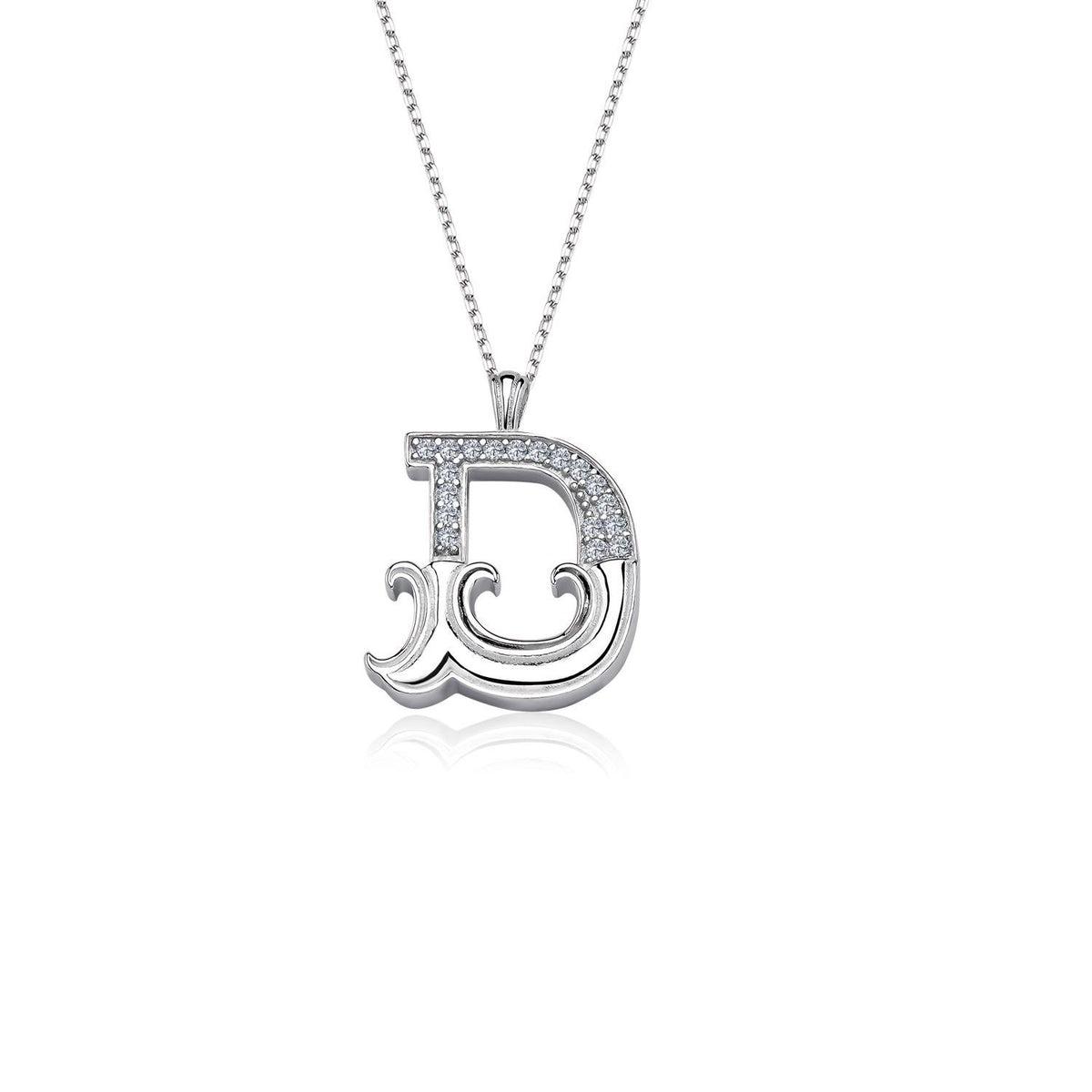 Vintage Elegance D Initial CZ 925K Sterling Silver Necklace