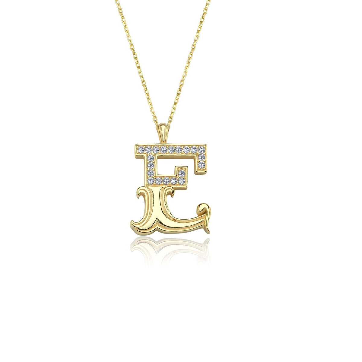 Vintage Elegance E Initial CZ 14K Gold Necklace