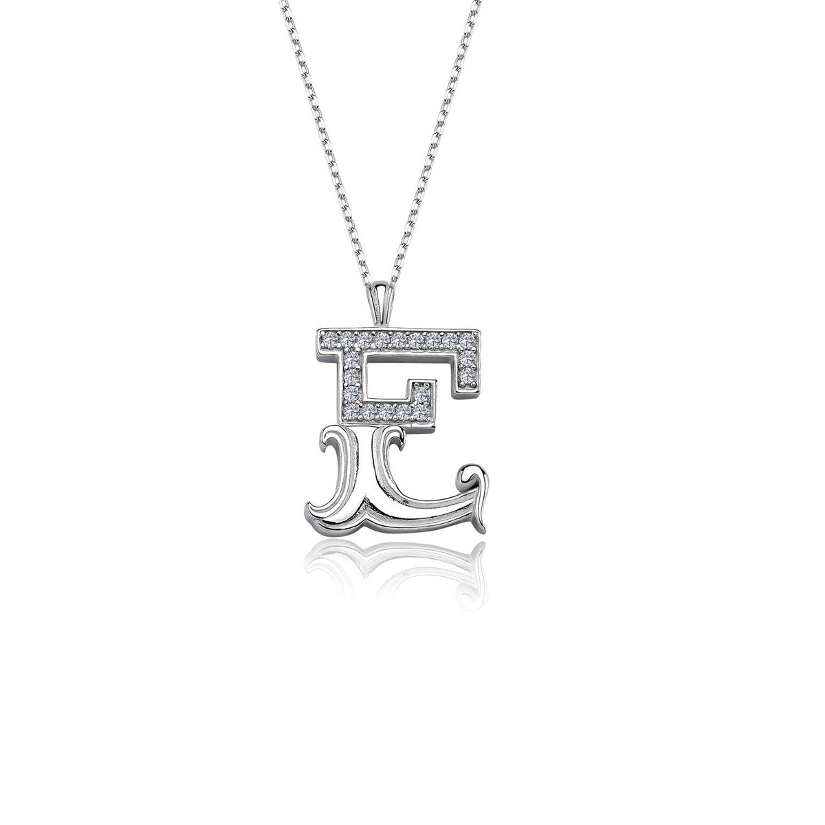 Vintage Elegance E Initial CZ 925K Sterling Silver Necklace