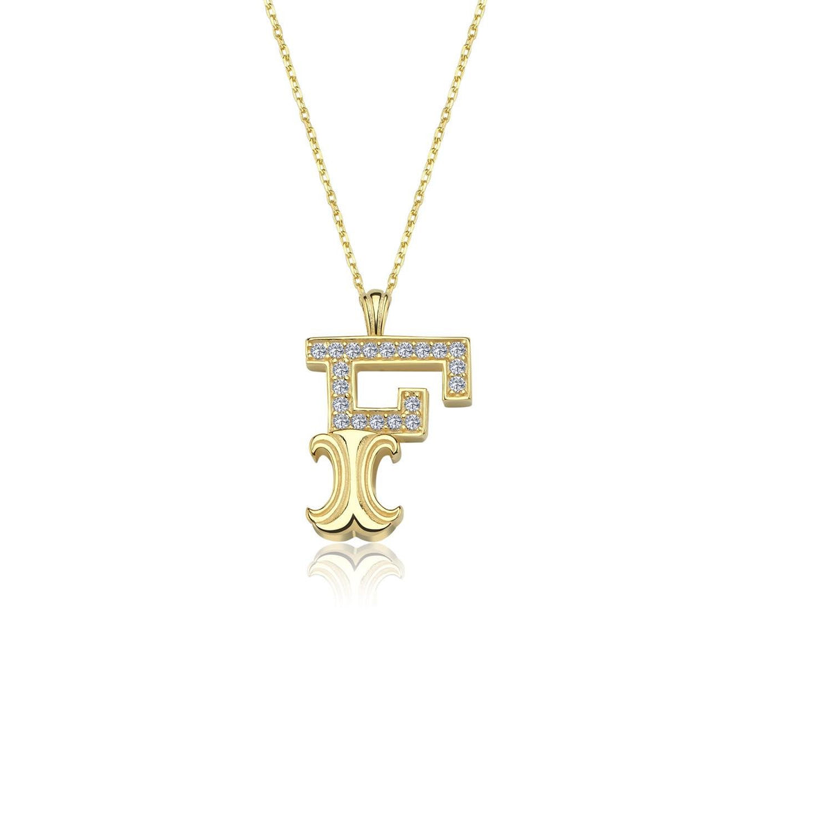Vintage Elegance F Initial CZ 14K Gold Necklace