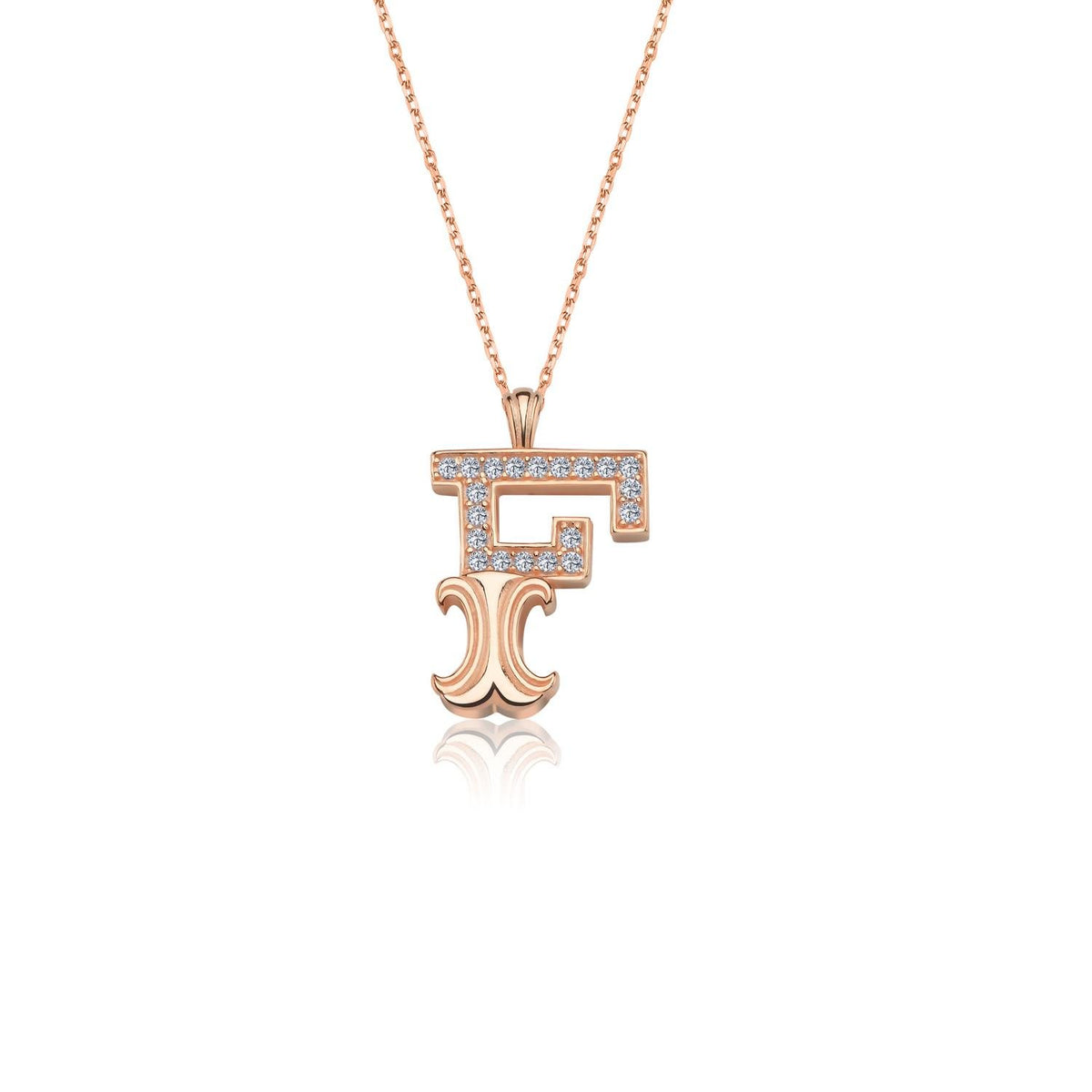 Vintage Elegance F Initial CZ Rose Gold 925K Sterling Silver Necklace