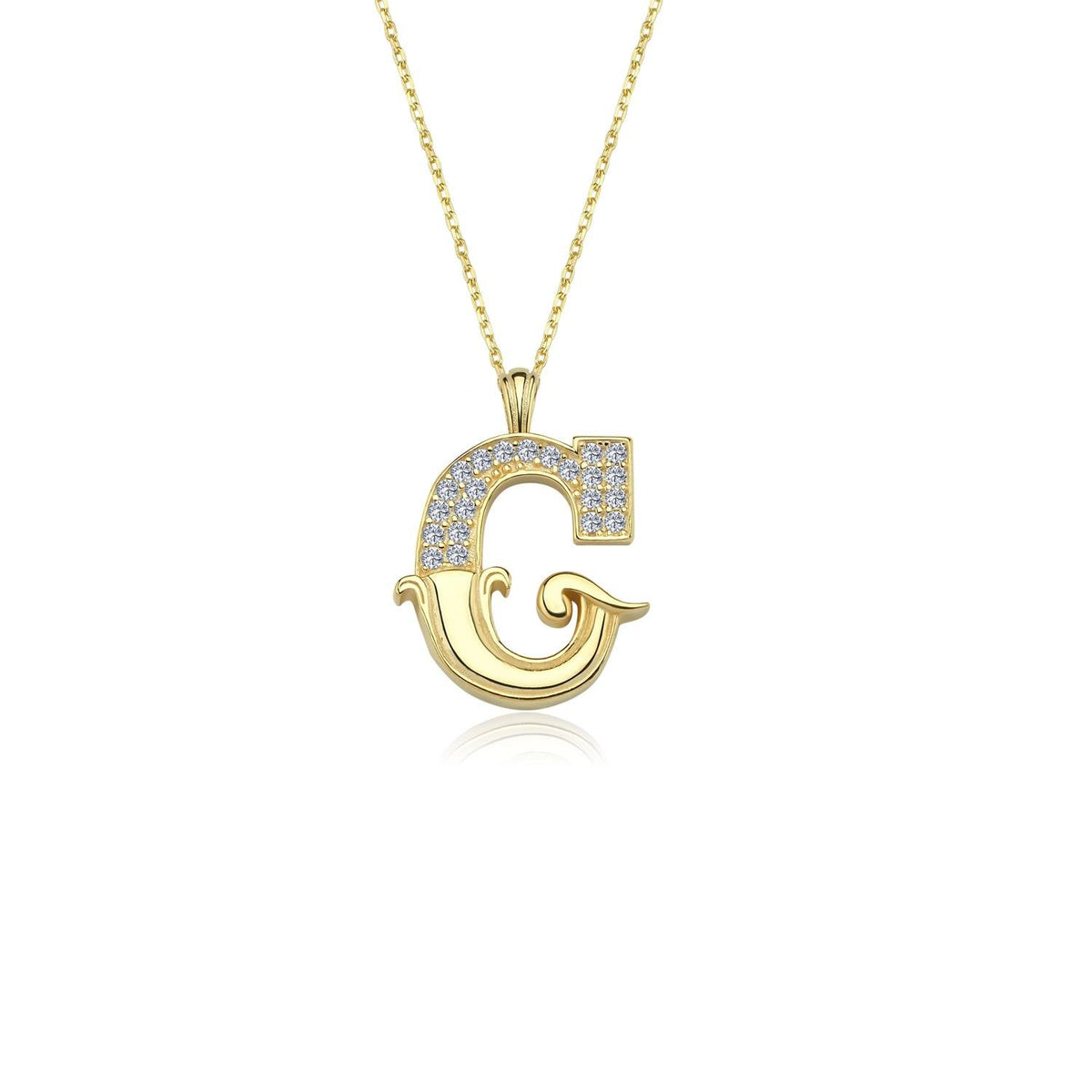 Vintage Elegance G Initial CZ 14K Gold Necklace