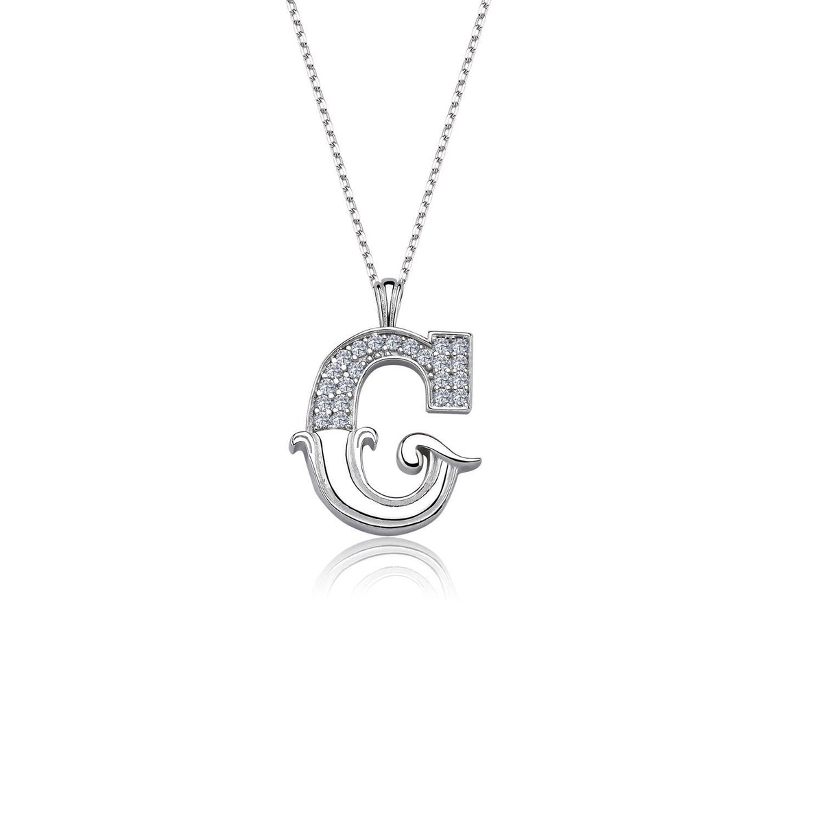 Vintage Elegance G Initial CZ 925K Sterling Silver Necklace
