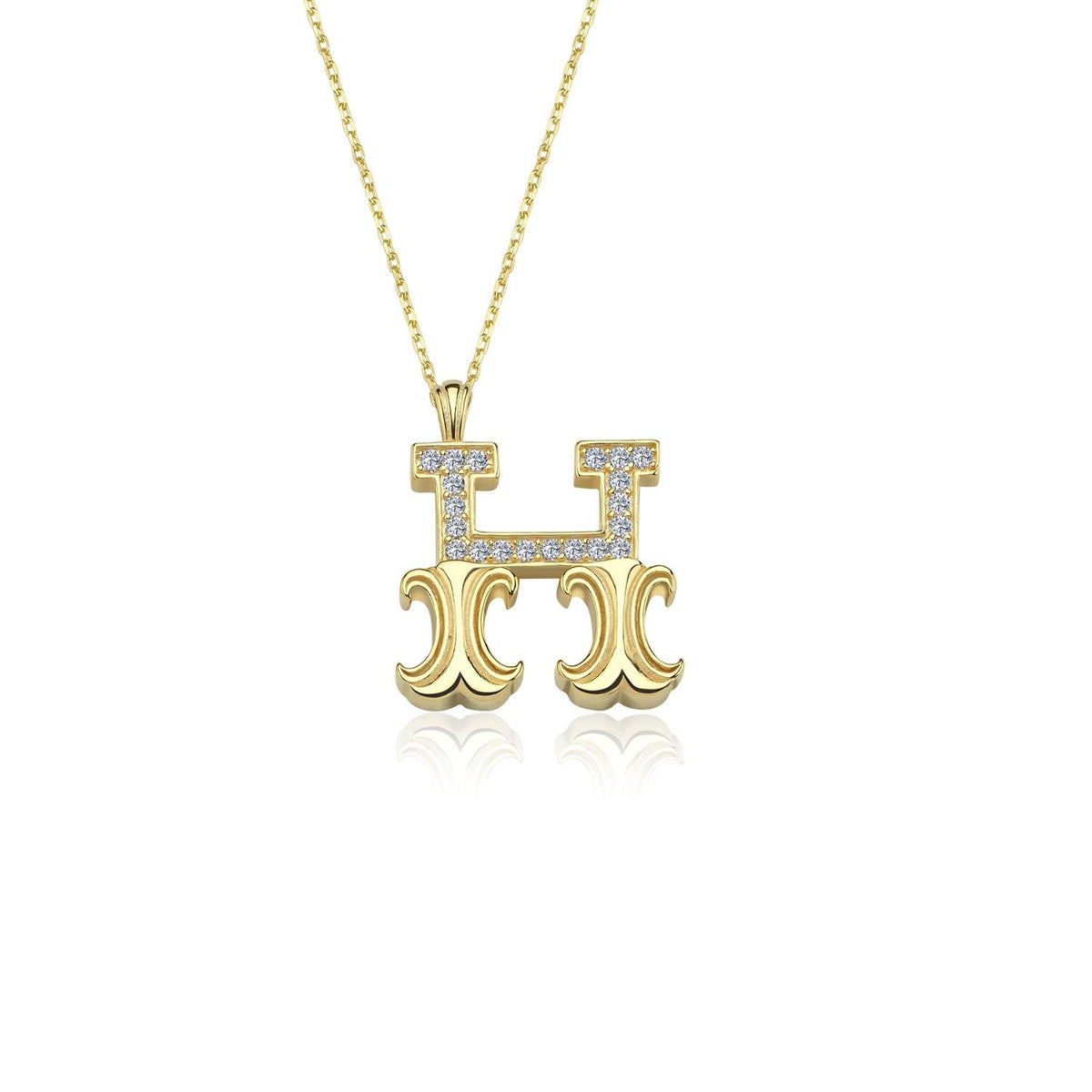 Vintage Elegance H Initial CZ 14K Gold Necklace