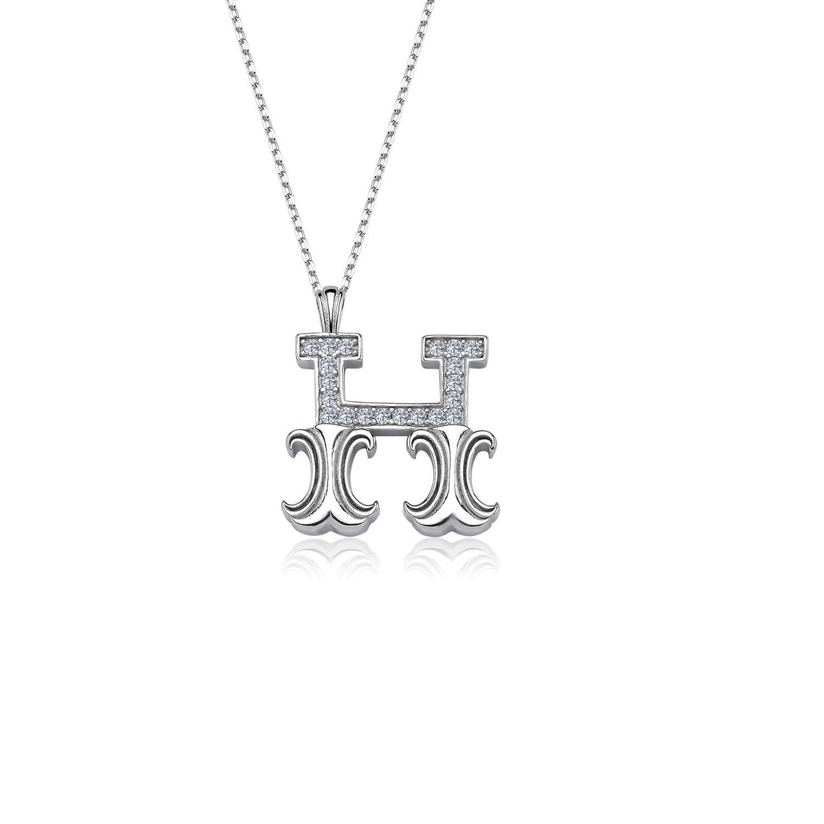 Vintage Elegance H Initial CZ 925K Sterling Silver Necklace