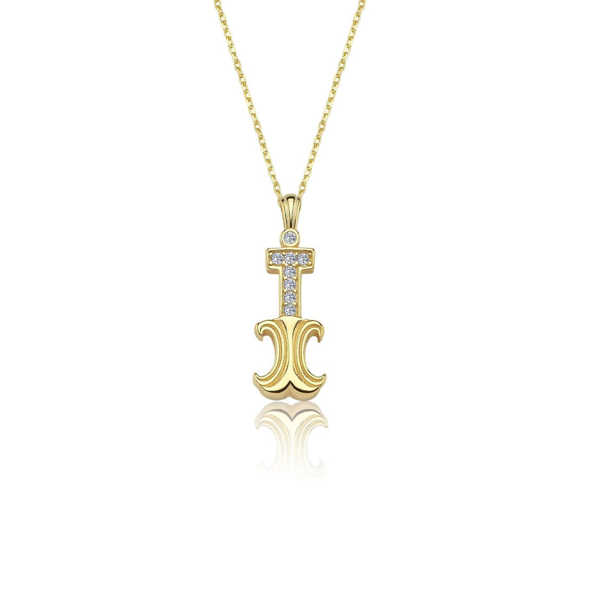Vintage Elegance İ Initial CZ 14K Gold Necklace