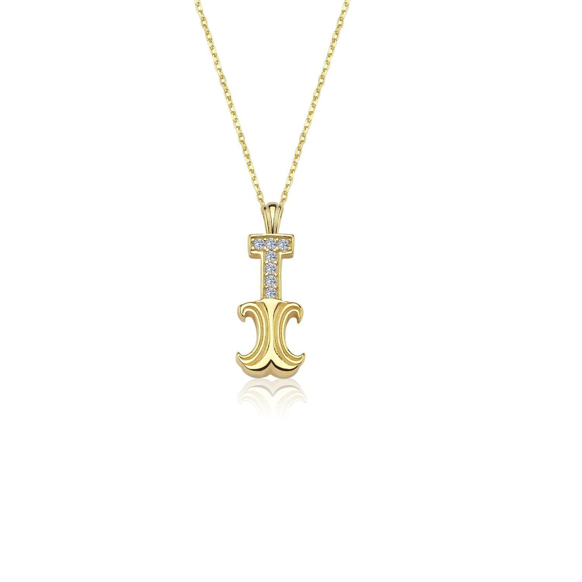Vintage Elegance I Initial CZ 14K Gold Necklace