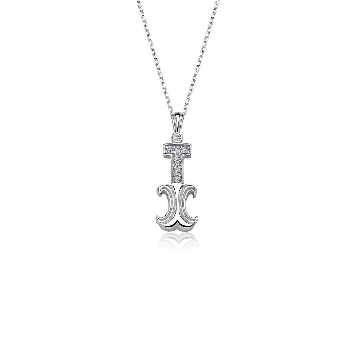 Vintage Elegance İ Initial CZ 925K Sterling Silver Necklace