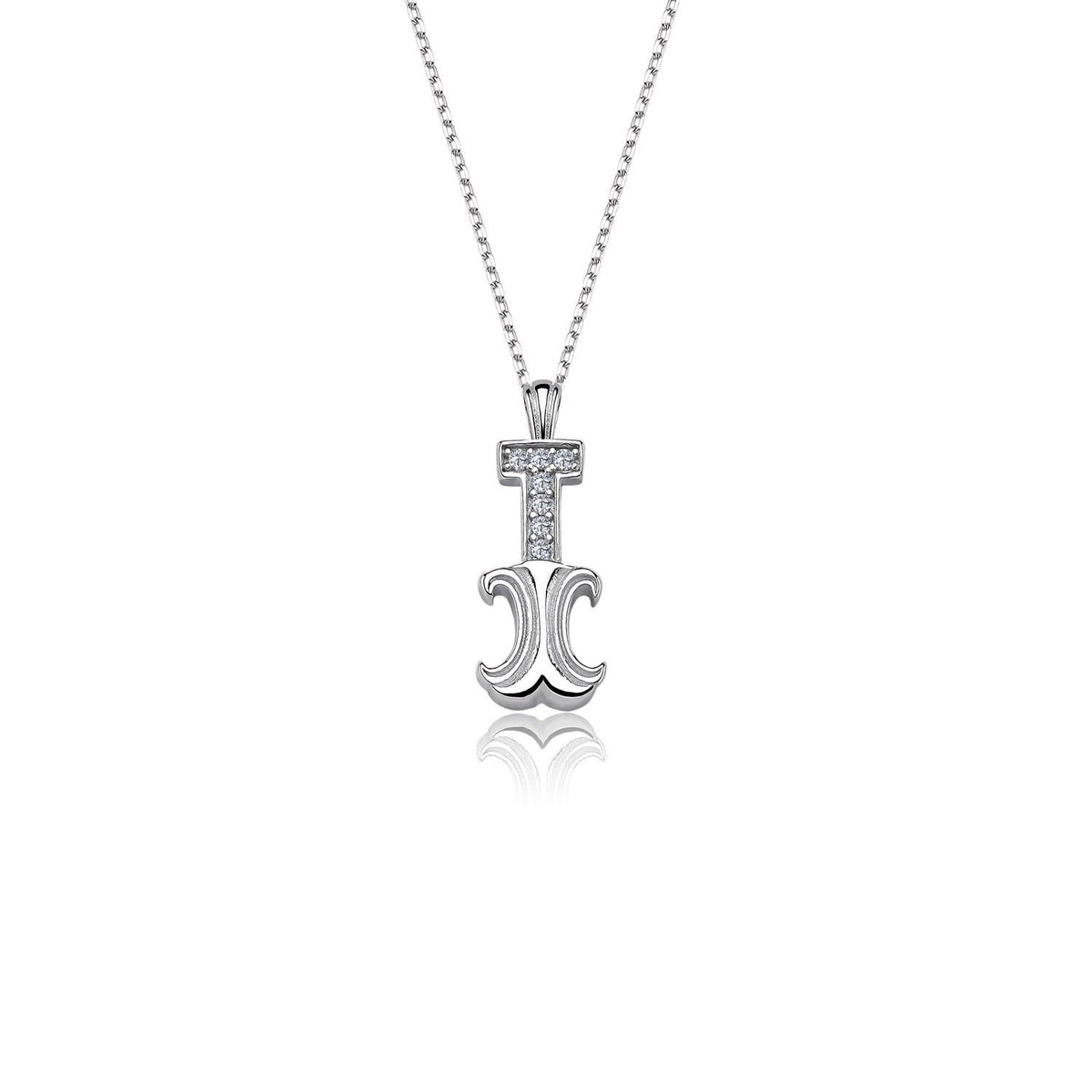 Vintage Elegance I Initial CZ 925K Sterling Silver Necklace