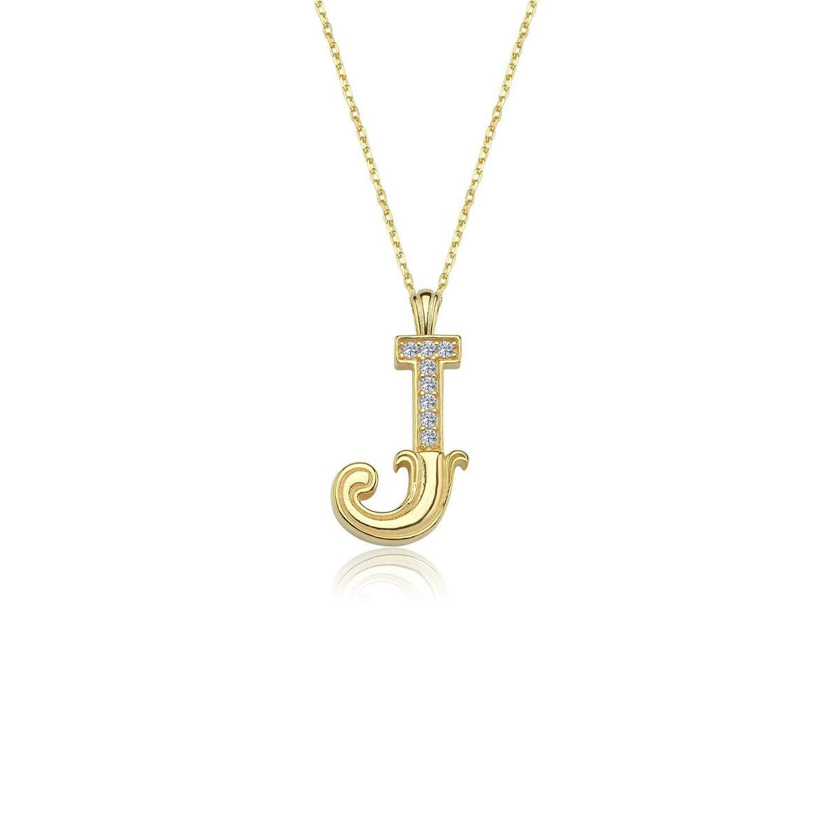 Vintage Elegance J Initial CZ 14K Gold Necklace