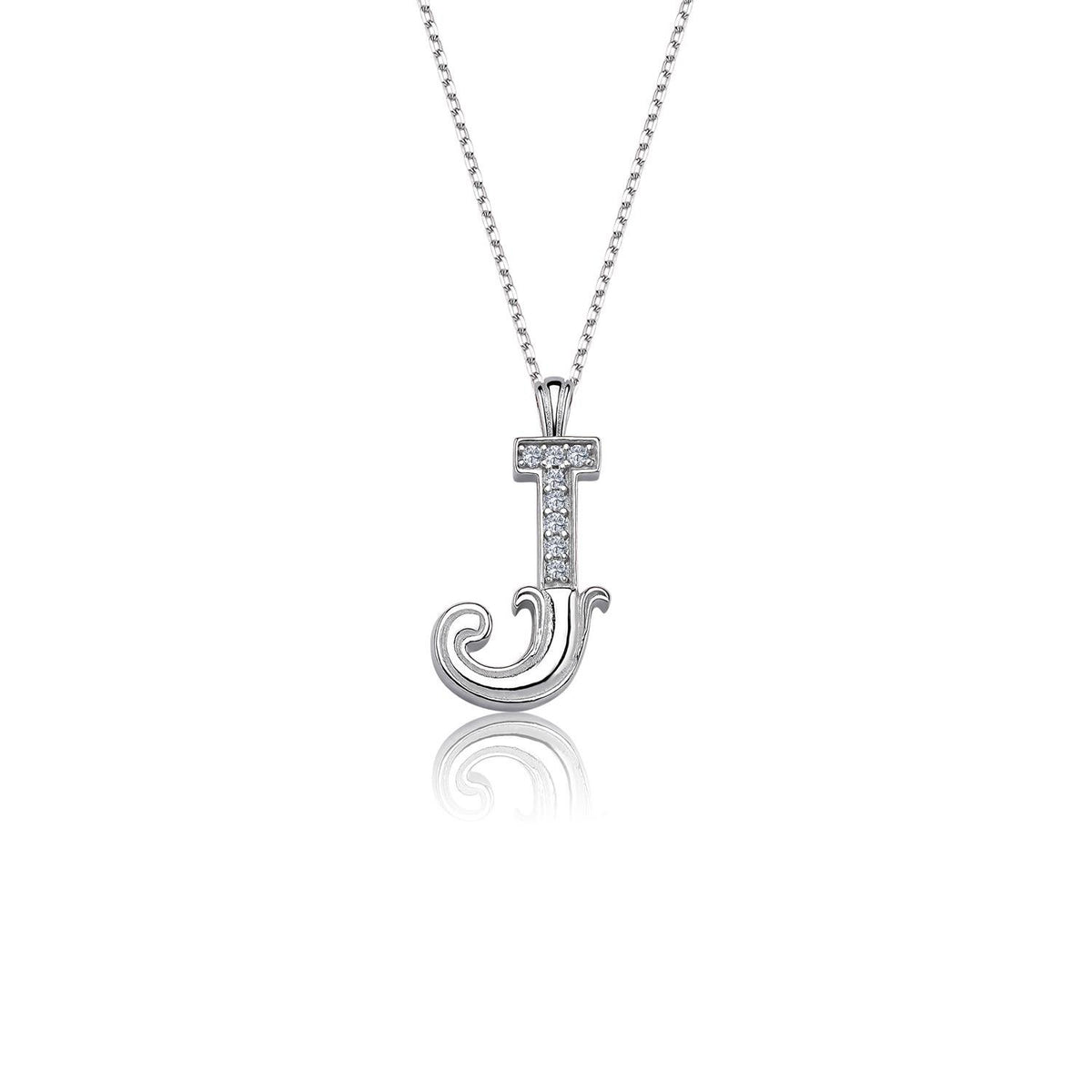 Vintage Elegance J Initial CZ 925K Sterling Silver Necklace