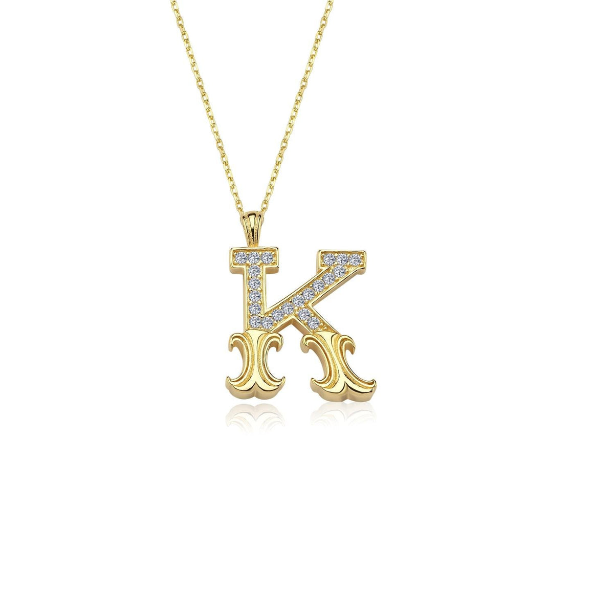 Vintage Elegance K Initial CZ 14K Gold Necklace