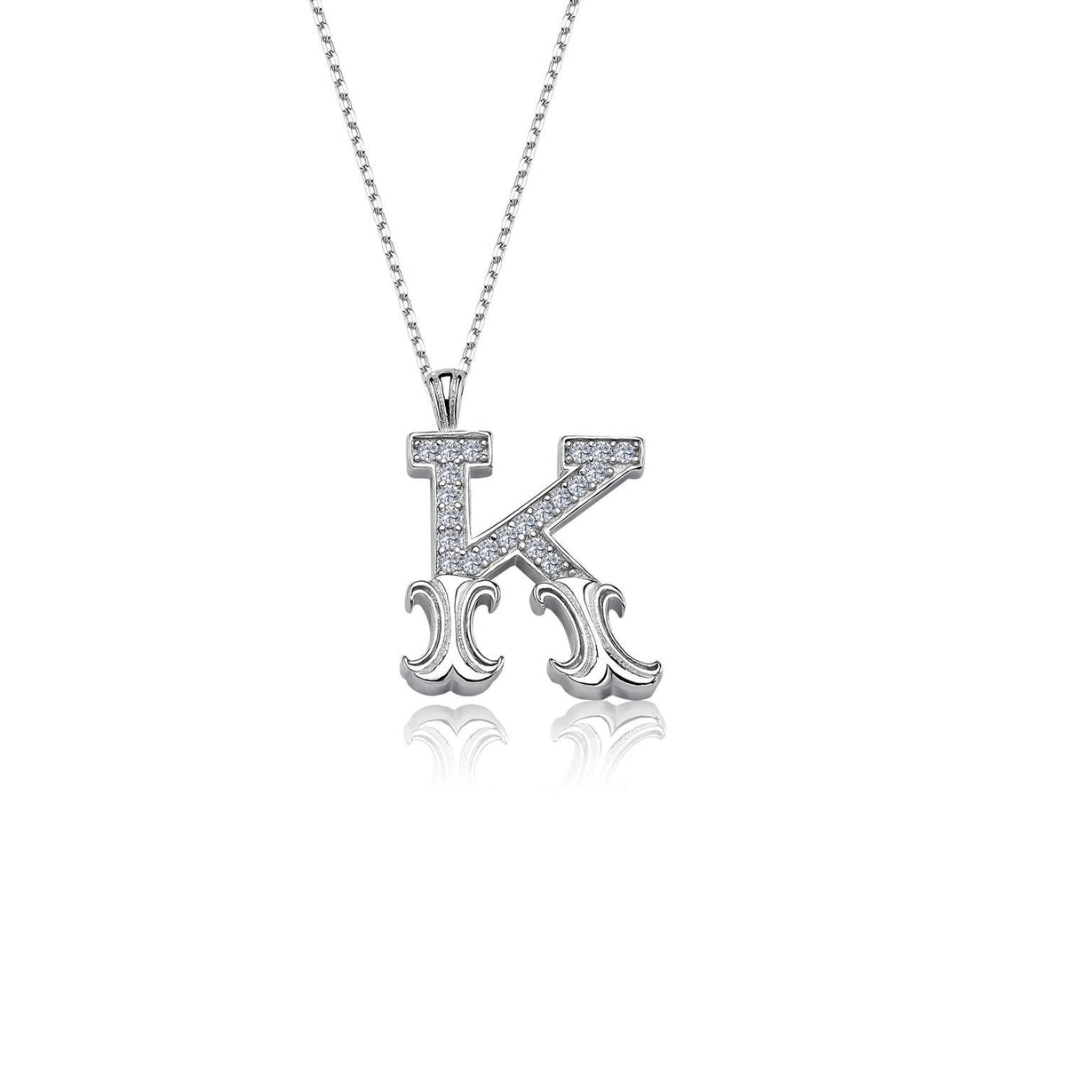 Vintage Elegance K Initial CZ 925K Sterling Silver Necklace