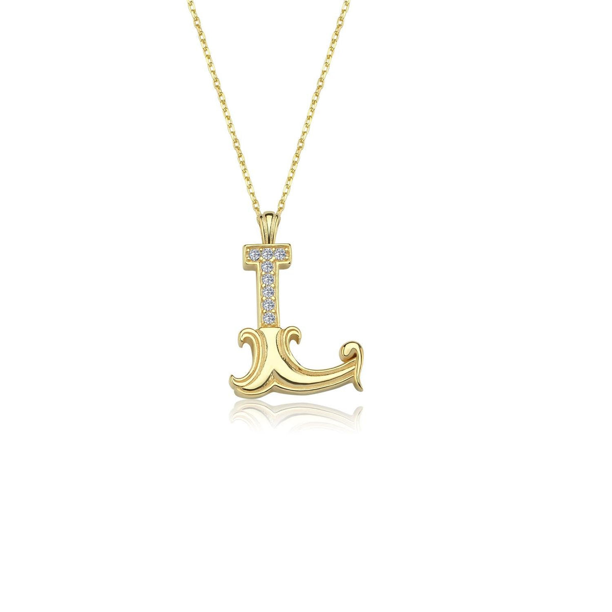 Vintage Elegance L Initial CZ 14K Gold Necklace