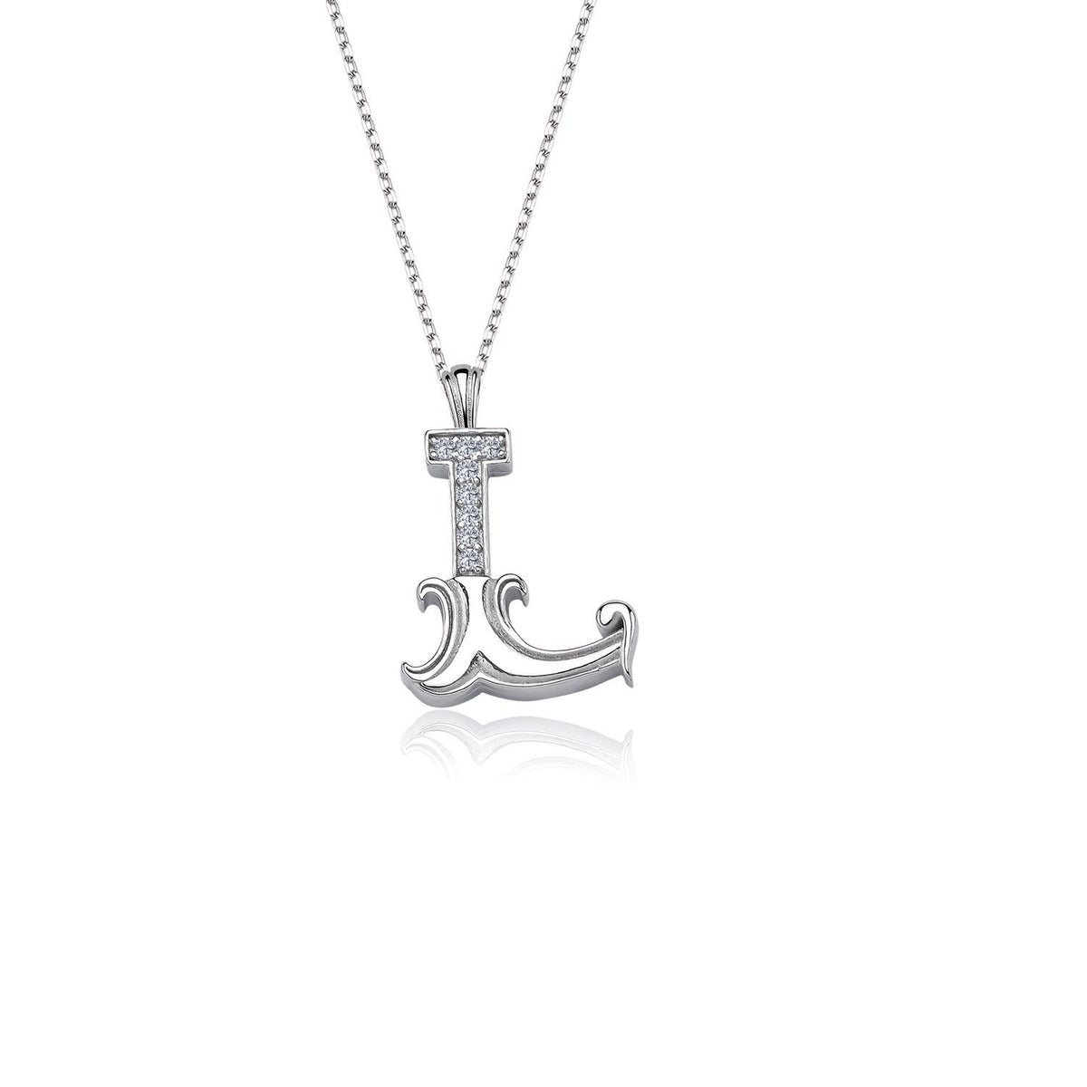 Vintage Elegance L Initial CZ 925K Sterling Silver Necklace