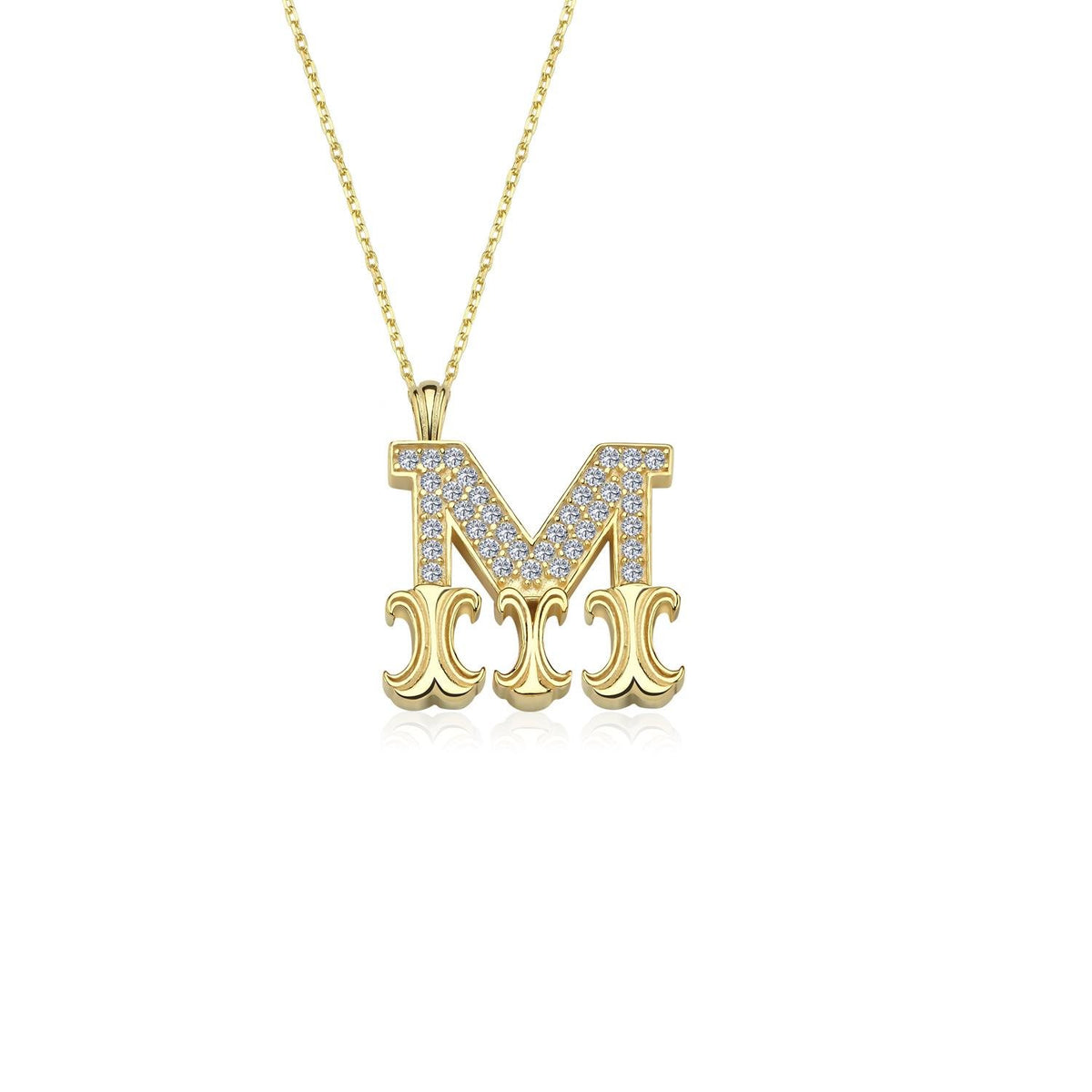 Vintage Elegance M Initial CZ 14K Gold Necklace