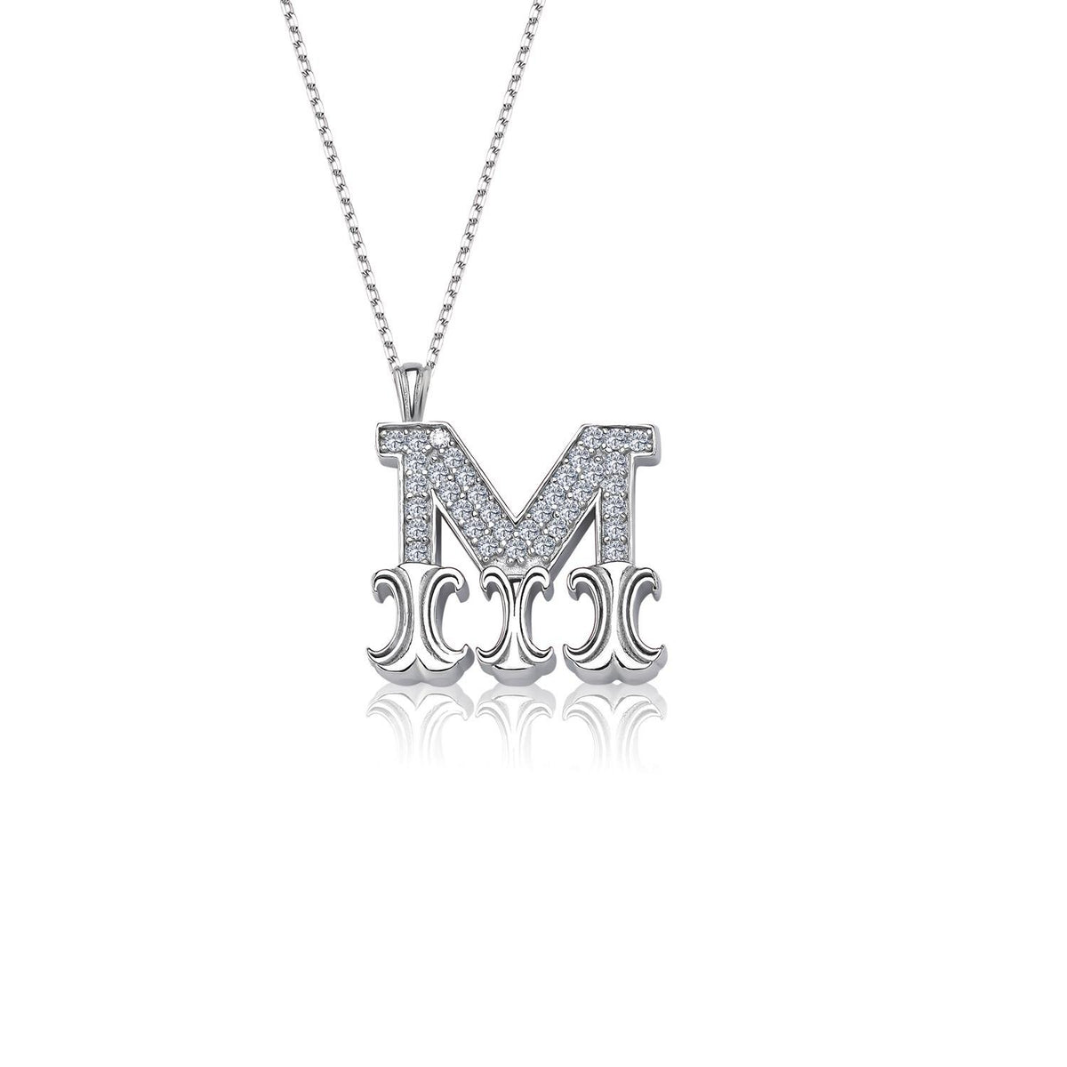 Vintage Elegance M Initial CZ 925K Sterling Silver Necklace