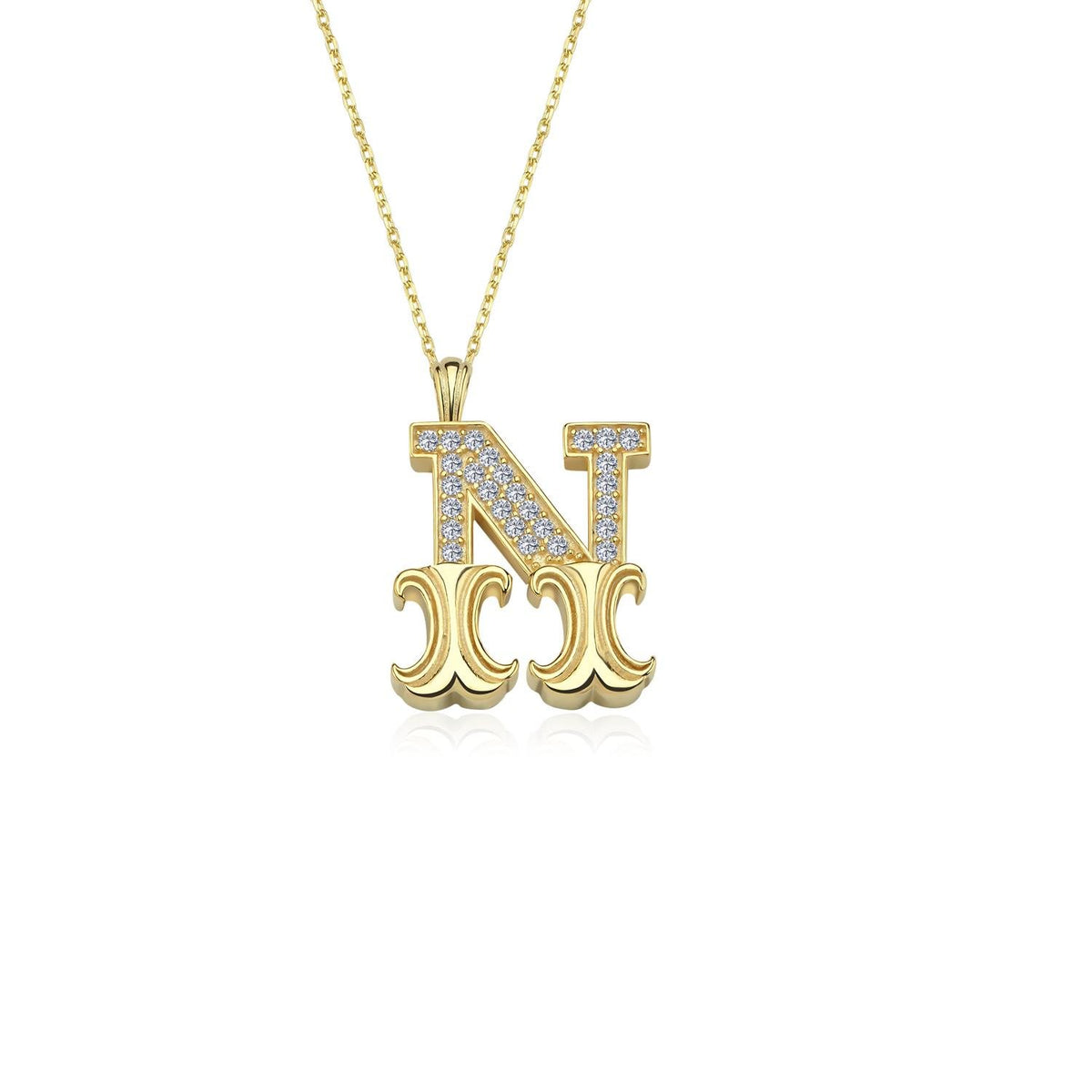 Vintage Elegance N Initial CZ 14K Gold Necklace