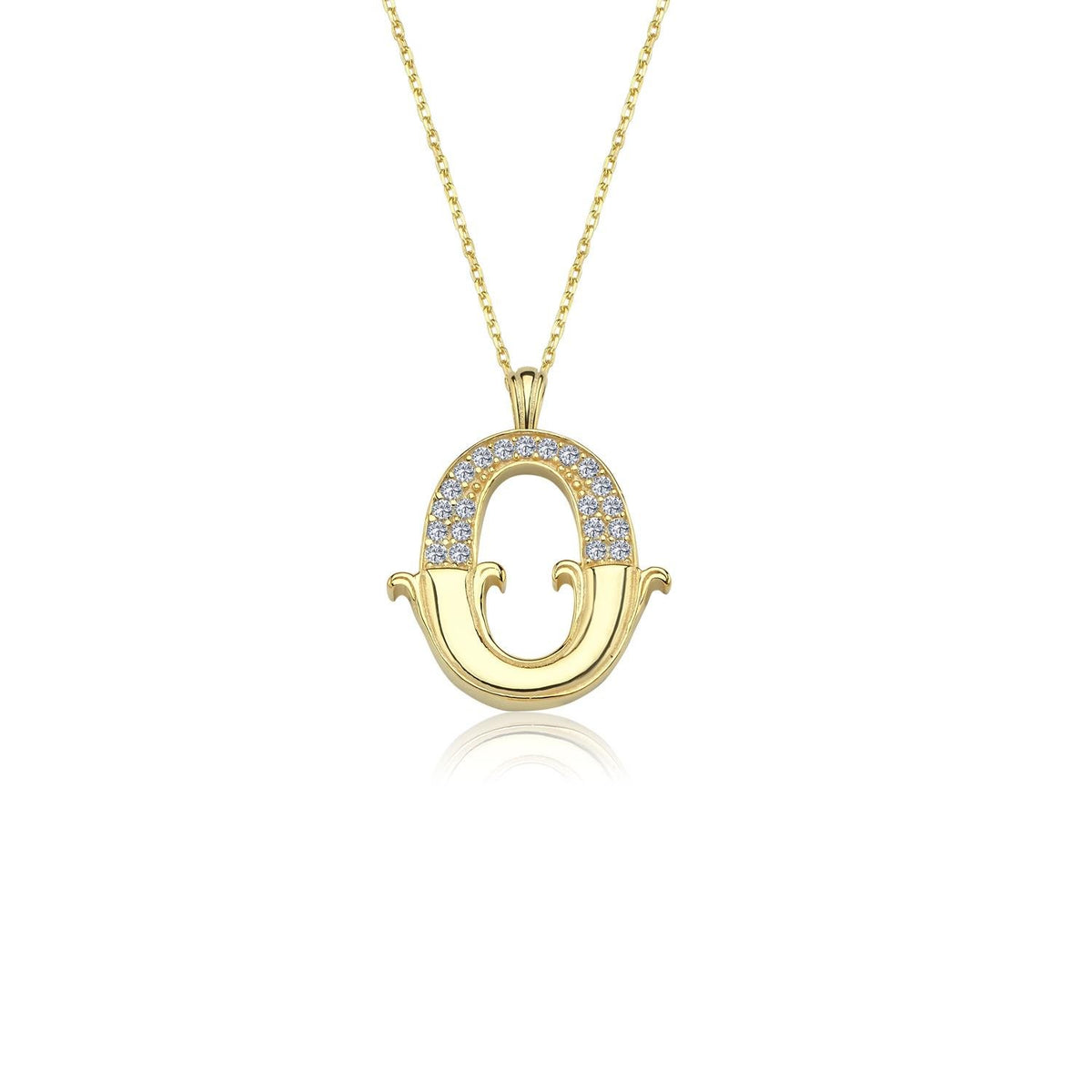 Vintage Elegance O Initial CZ 14K Gold Necklace
