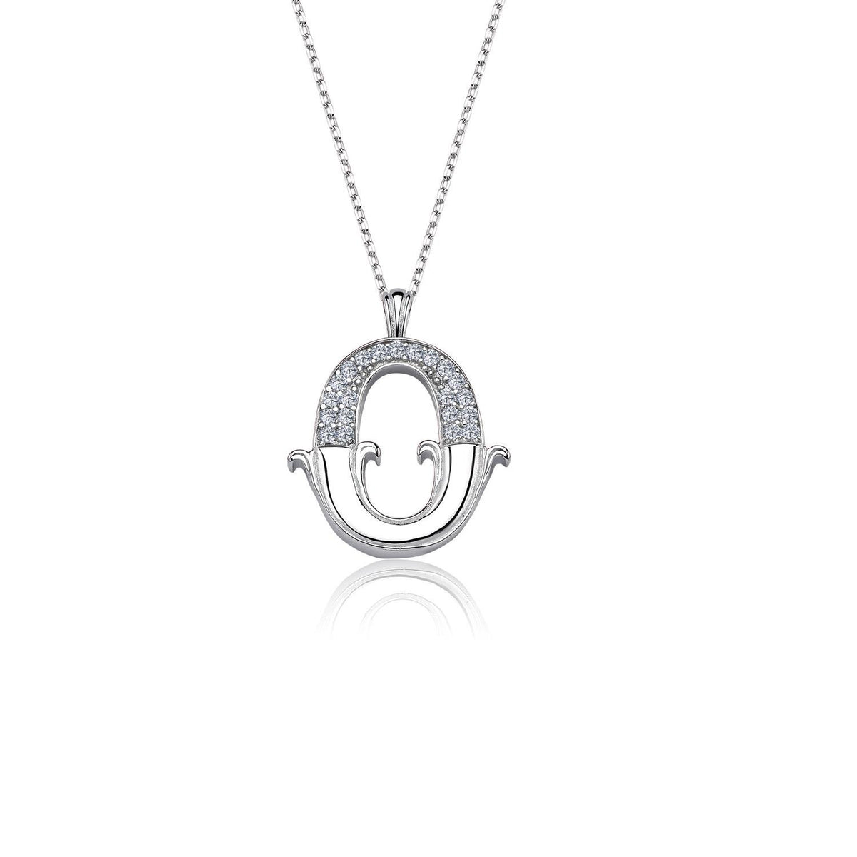 Vintage Elegance O Initial CZ 925K Sterling Silver Necklace
