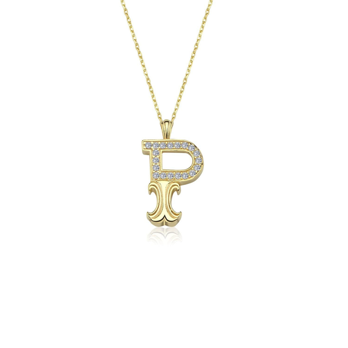 Vintage Elegance P Initial CZ 14K Gold Necklace