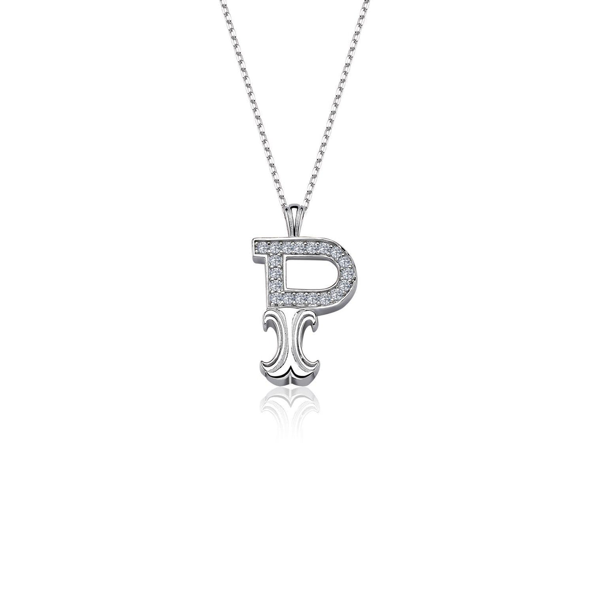 Vintage Elegance P Initial CZ 925K Sterling Silver Necklace