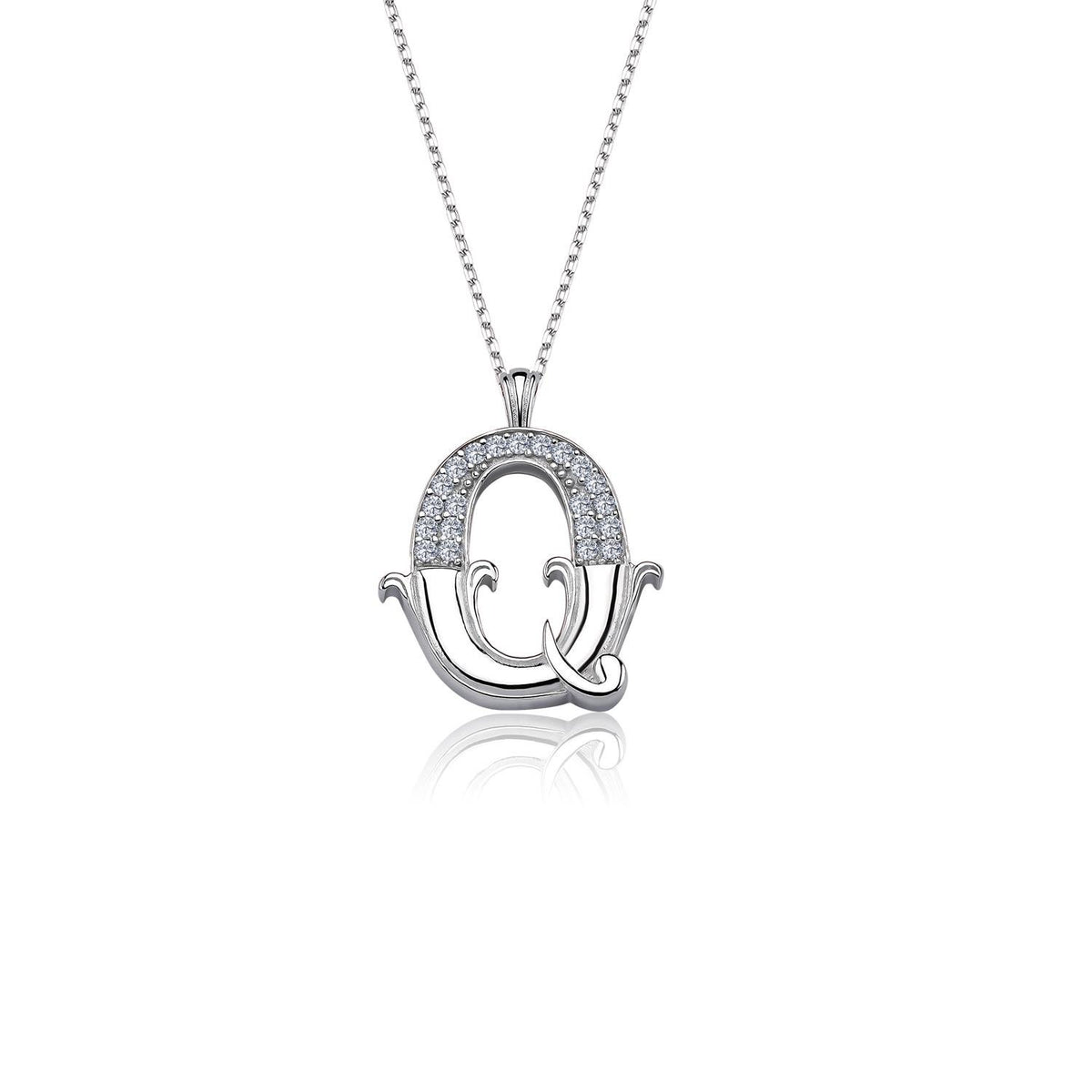 Vintage Elegance Q Initial CZ 925K Sterling Silver Necklace