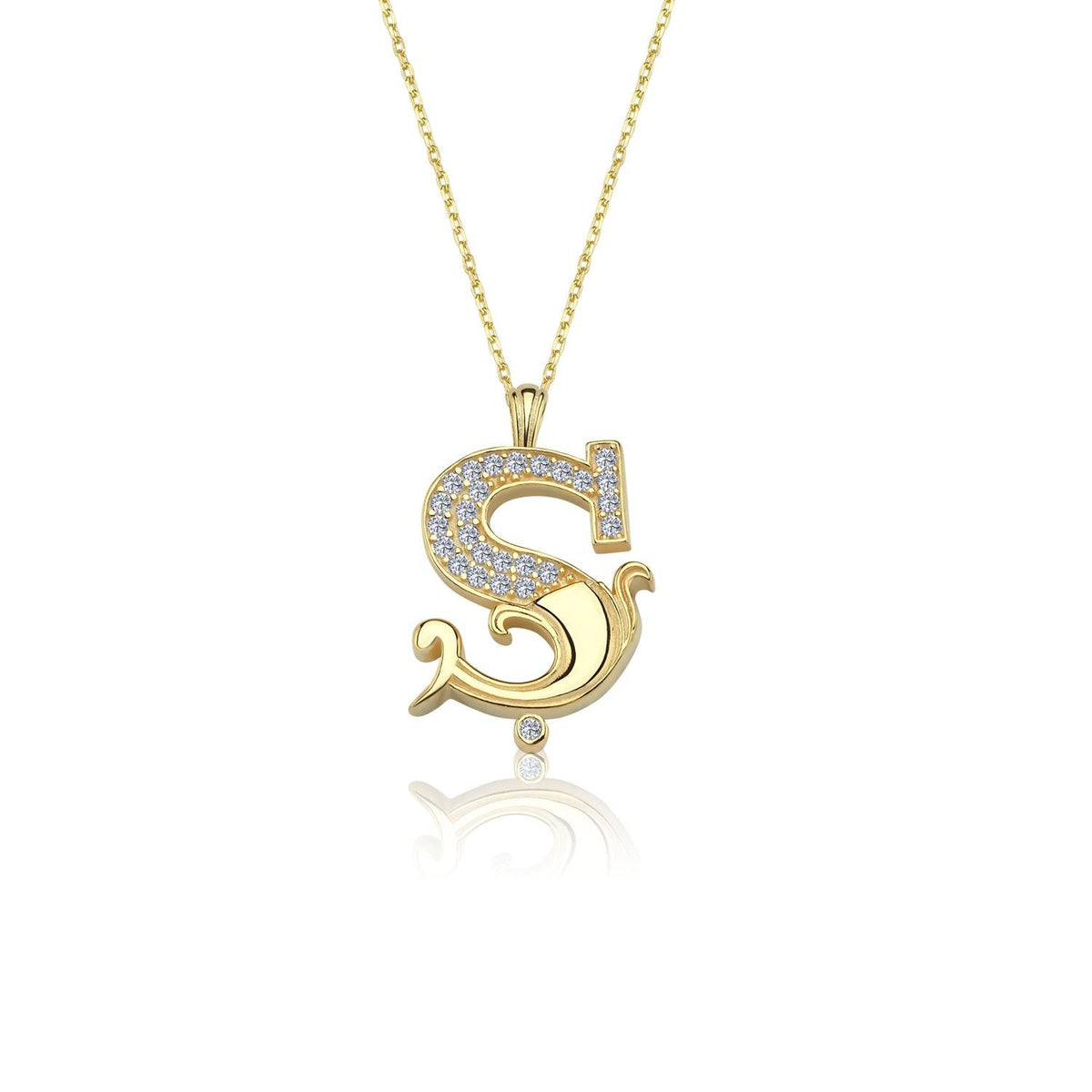 Vintage Elegance Ş Initial CZ 14K Gold Necklace
