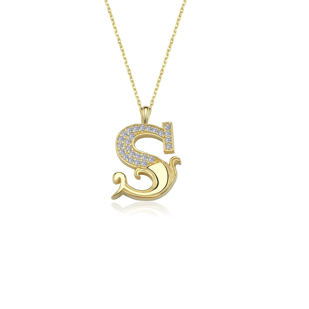 Vintage Elegance S Initial CZ 14K Gold Necklace