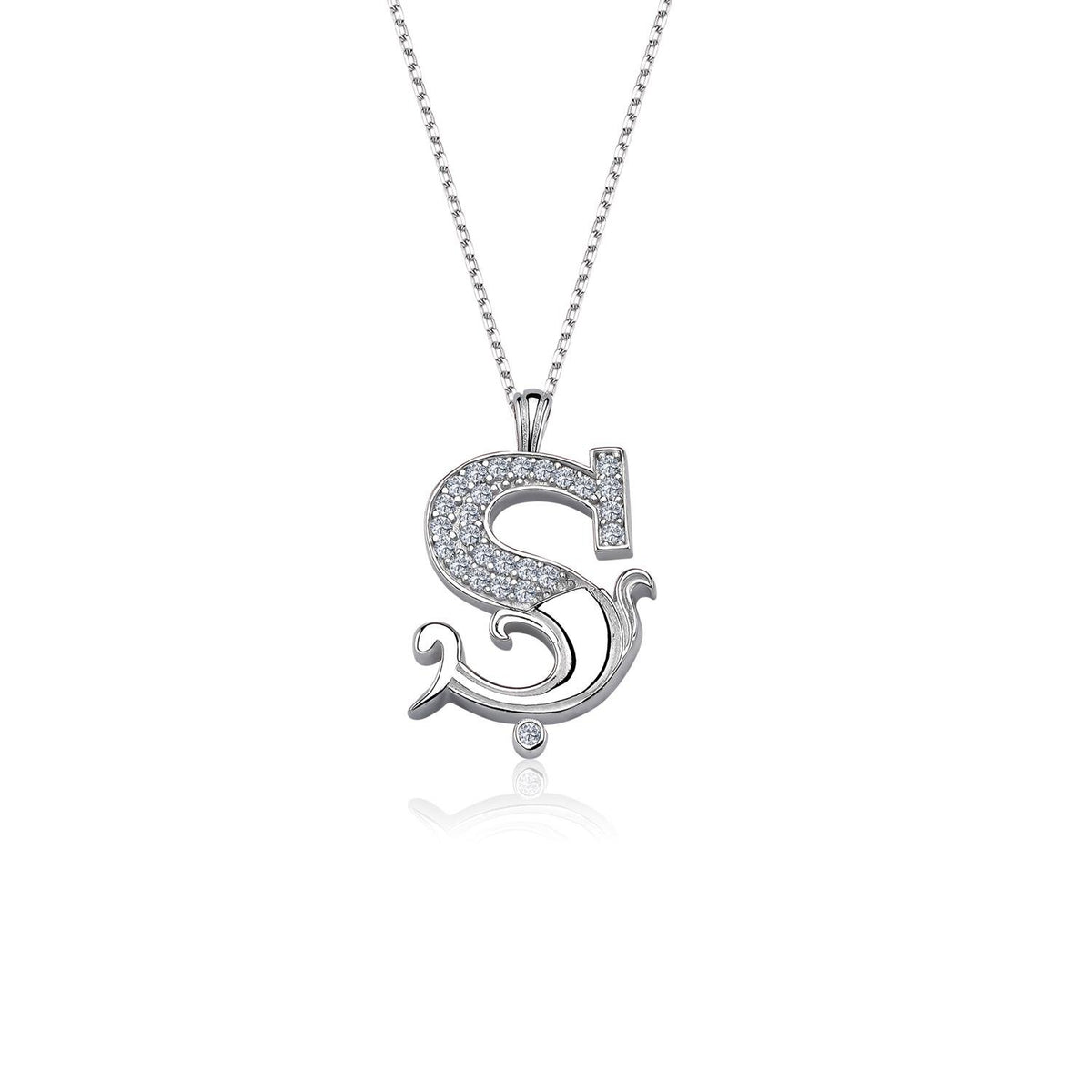 Vintage Elegance Ş Initial CZ 925K Sterling Silver Necklace