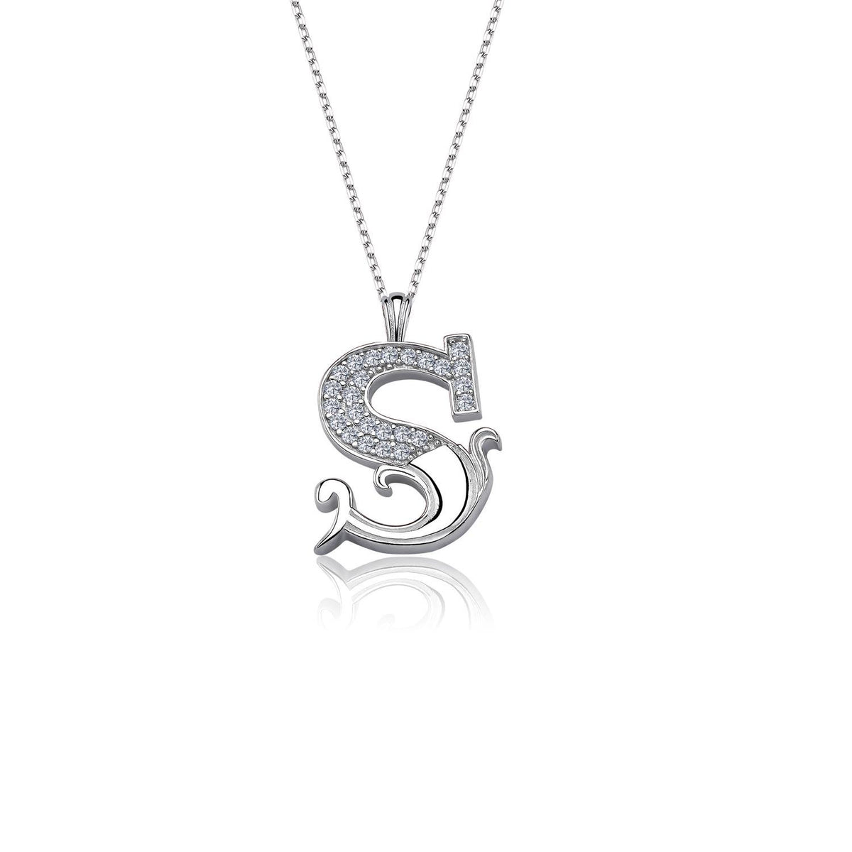 Vintage Elegance S Initial CZ 925K Sterling Silver Necklace