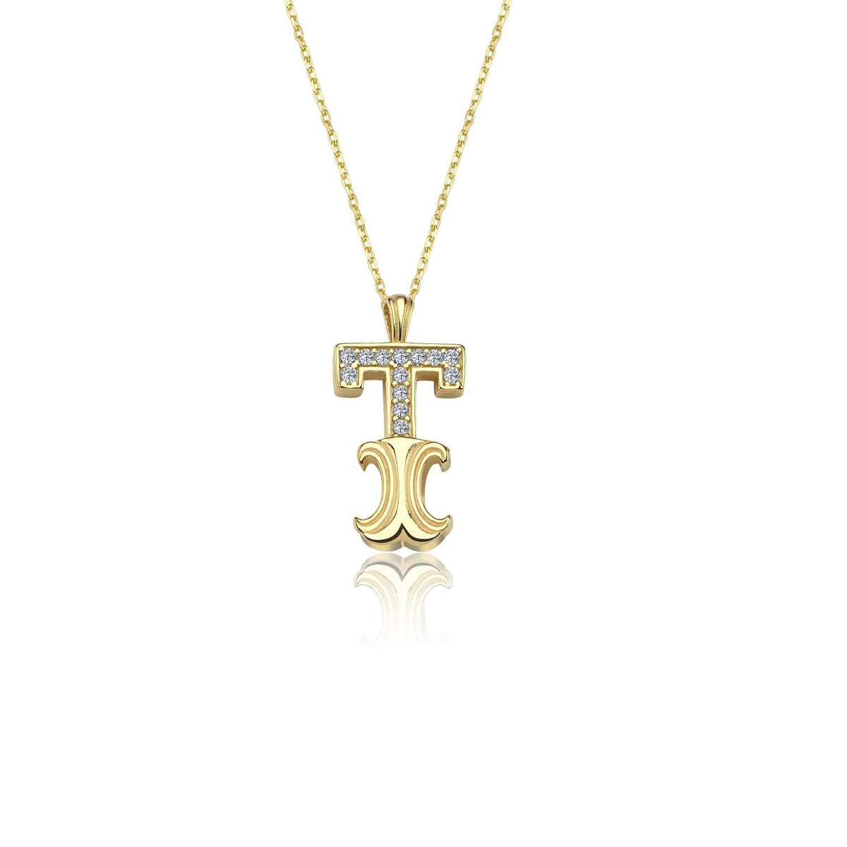 Vintage Elegance T Initial CZ 14K Gold Necklace