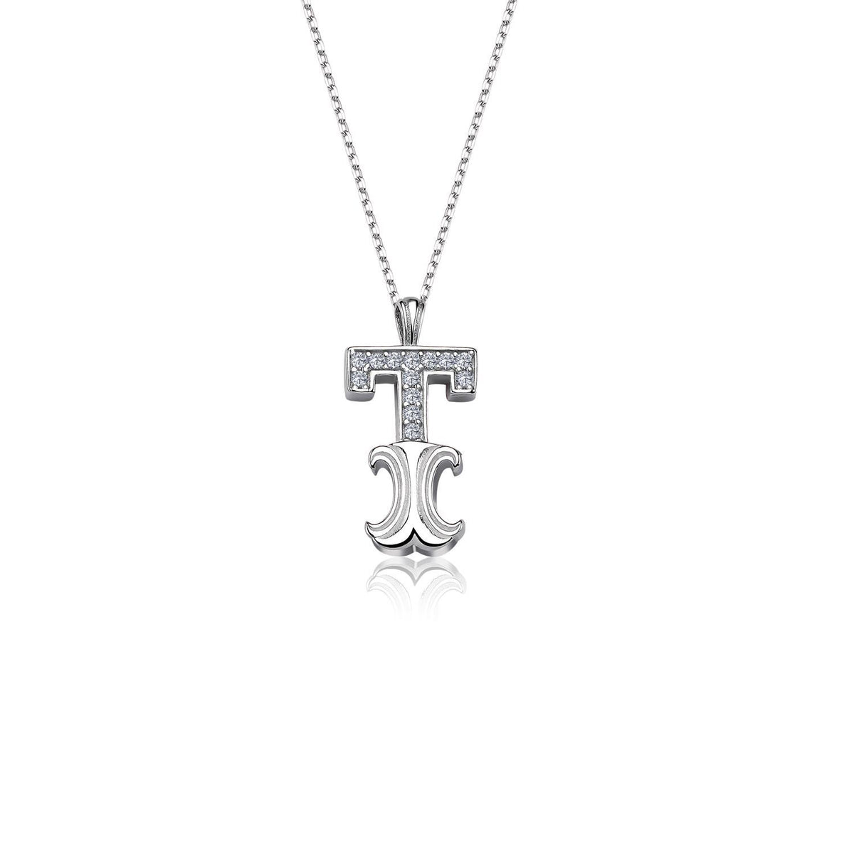 Vintage Elegance T Initial CZ 925K Sterling Silver Necklace