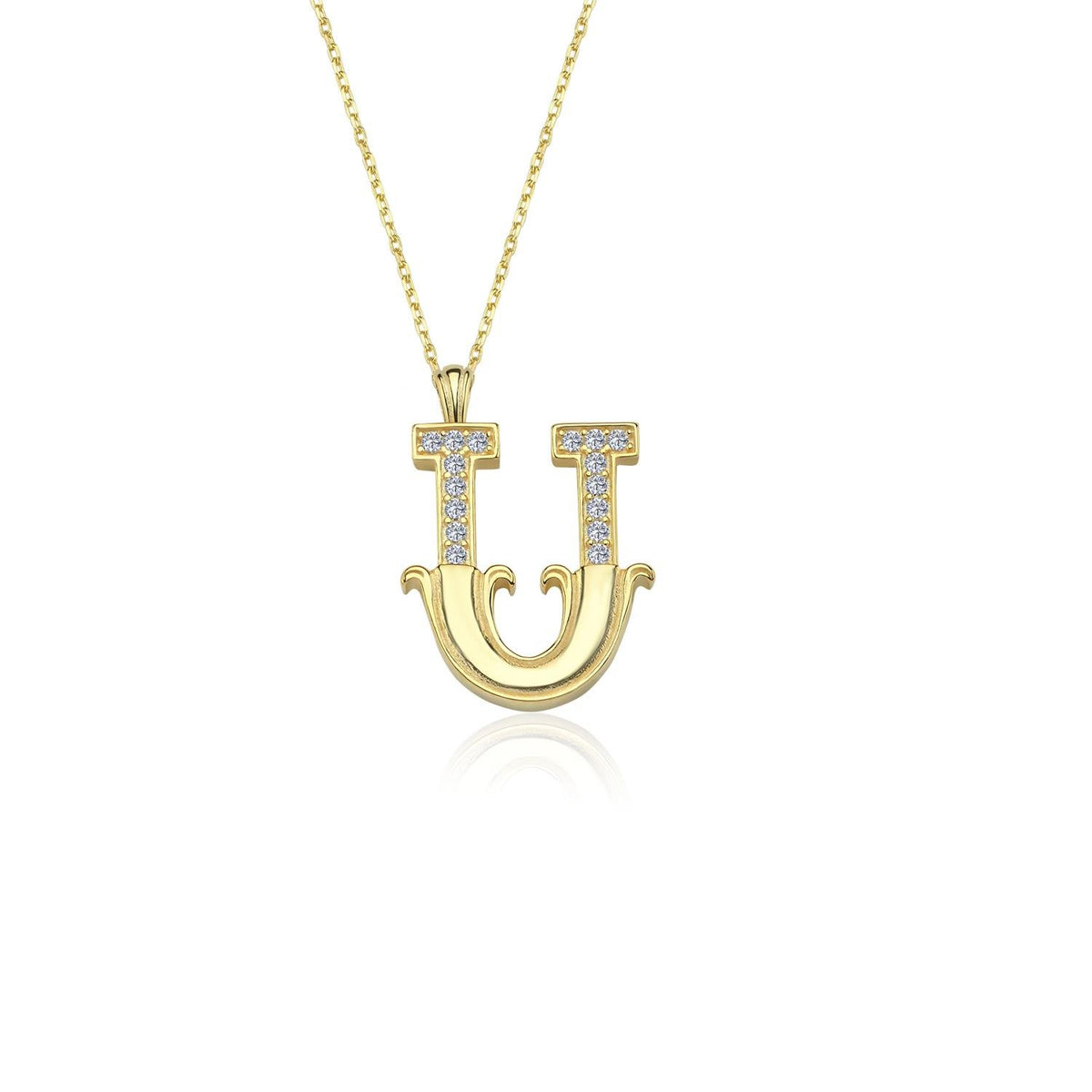 Vintage Elegance U Initial CZ 14K Gold Necklace