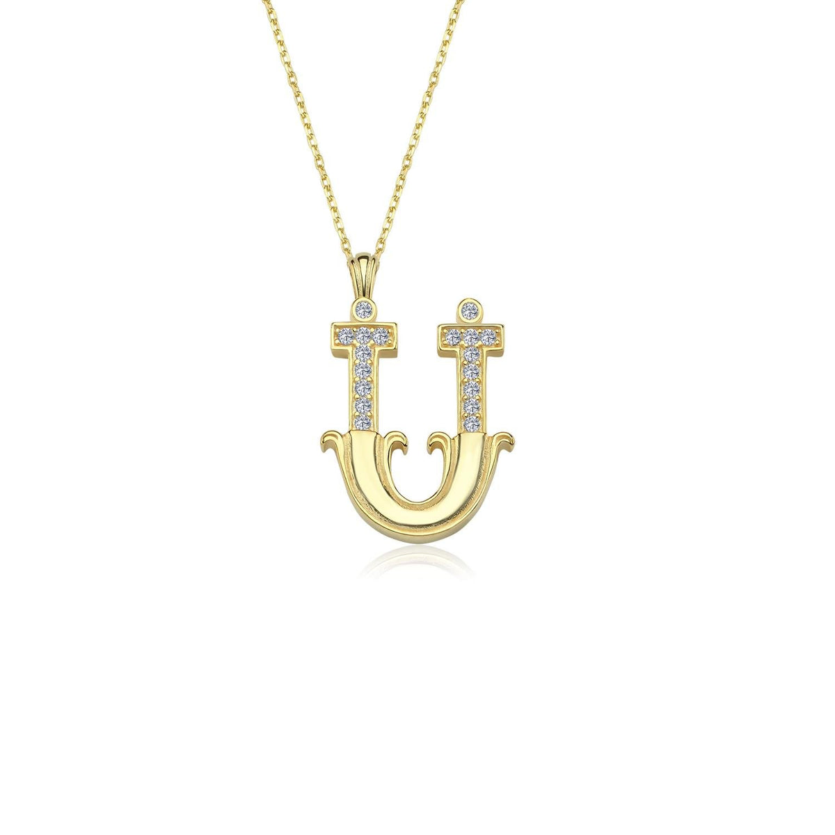 Vintage Elegance Ü Initial CZ 14K Gold Necklace