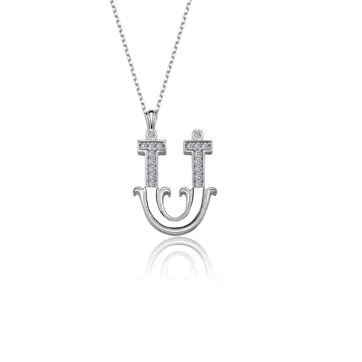 Vintage Elegance Ü Initial CZ 925K Sterling Silver Necklace