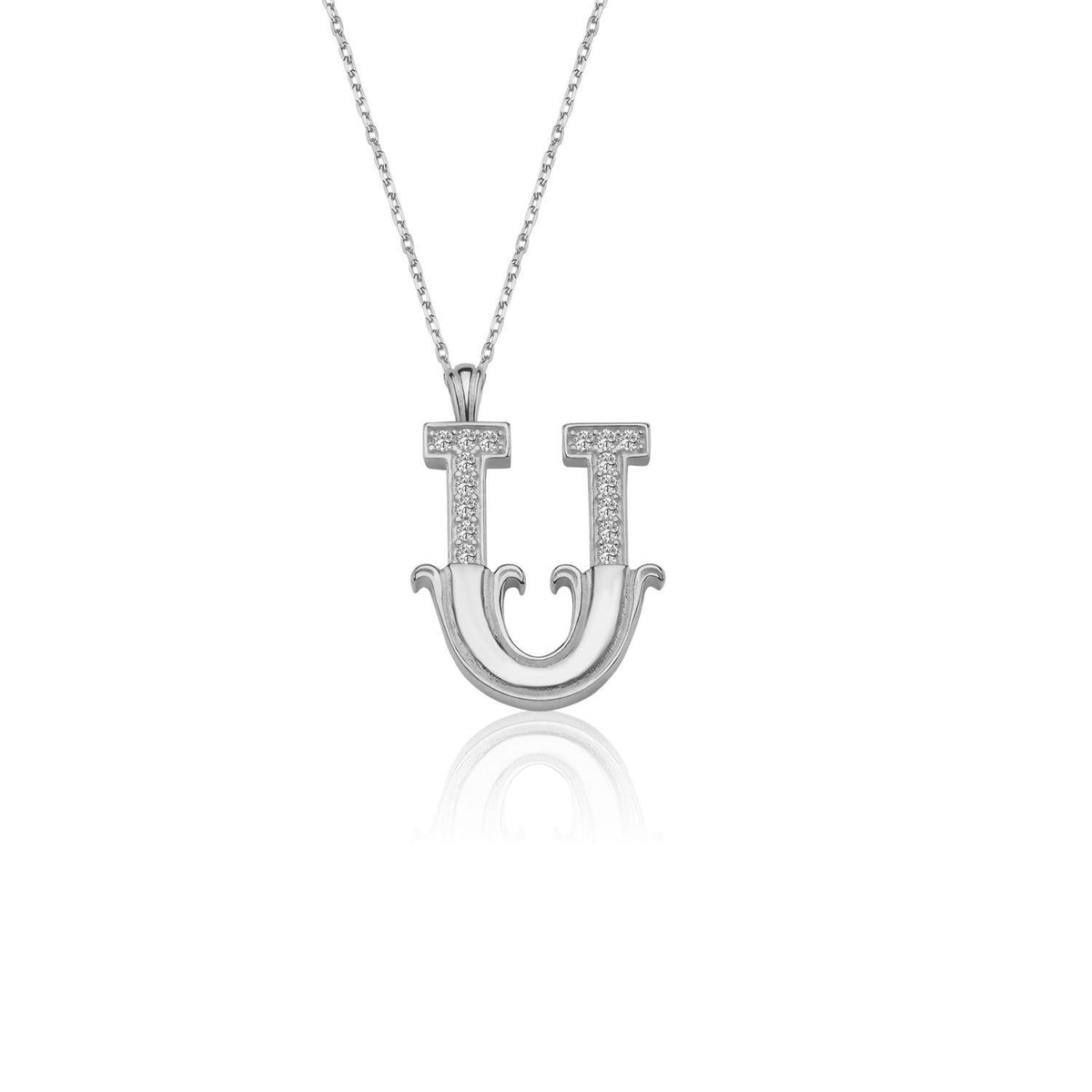 Vintage Elegance U Initial CZ 925K Sterling Silver Necklace
