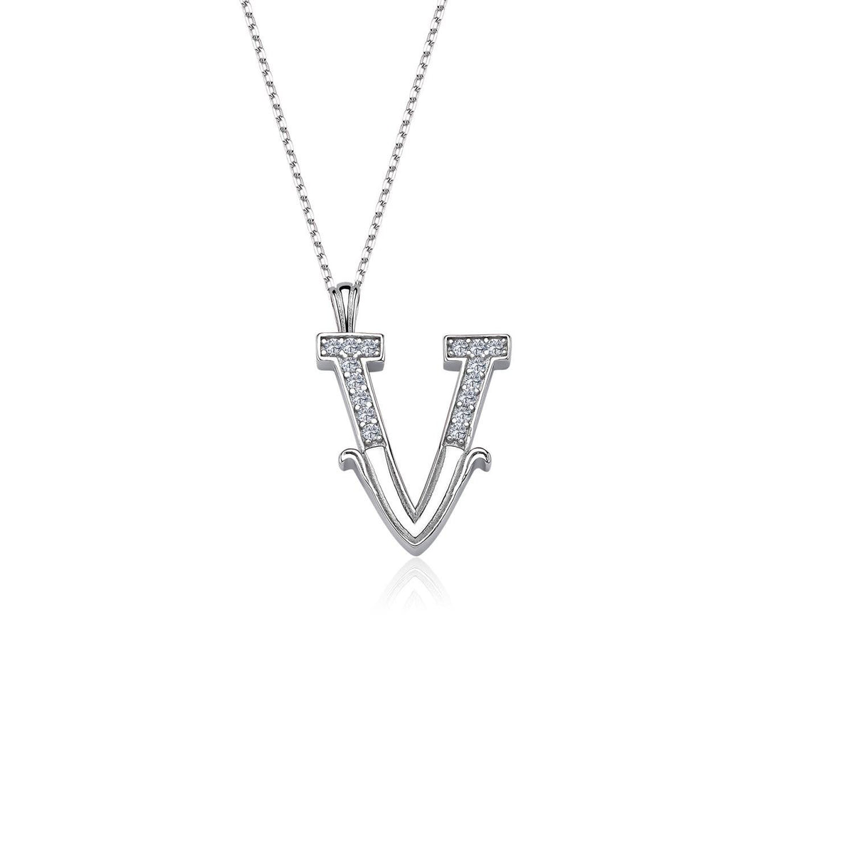 Vintage Elegance V Initial CZ 925K Sterling Silver Necklace