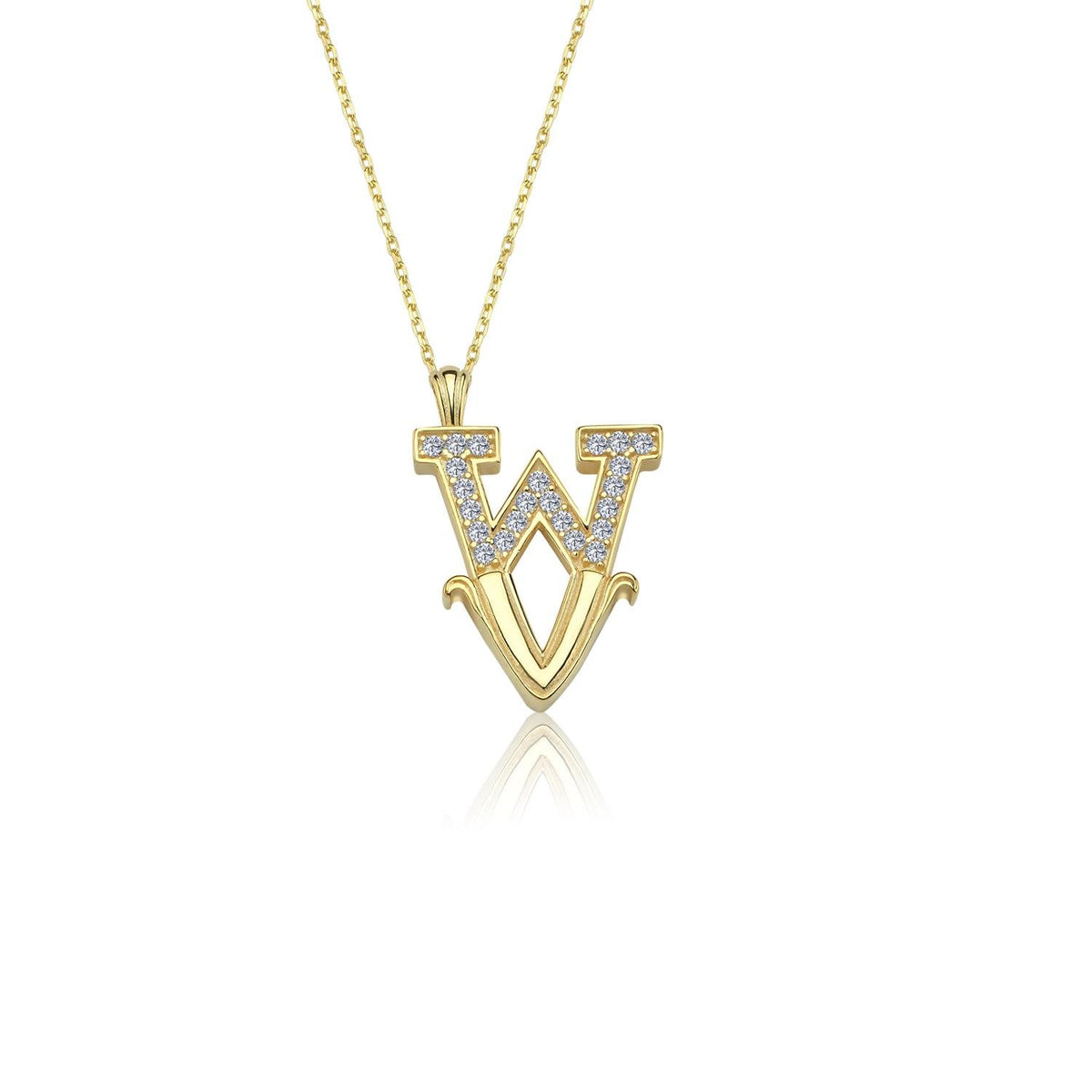 Vintage Elegance W Initial CZ 14K Gold Necklace